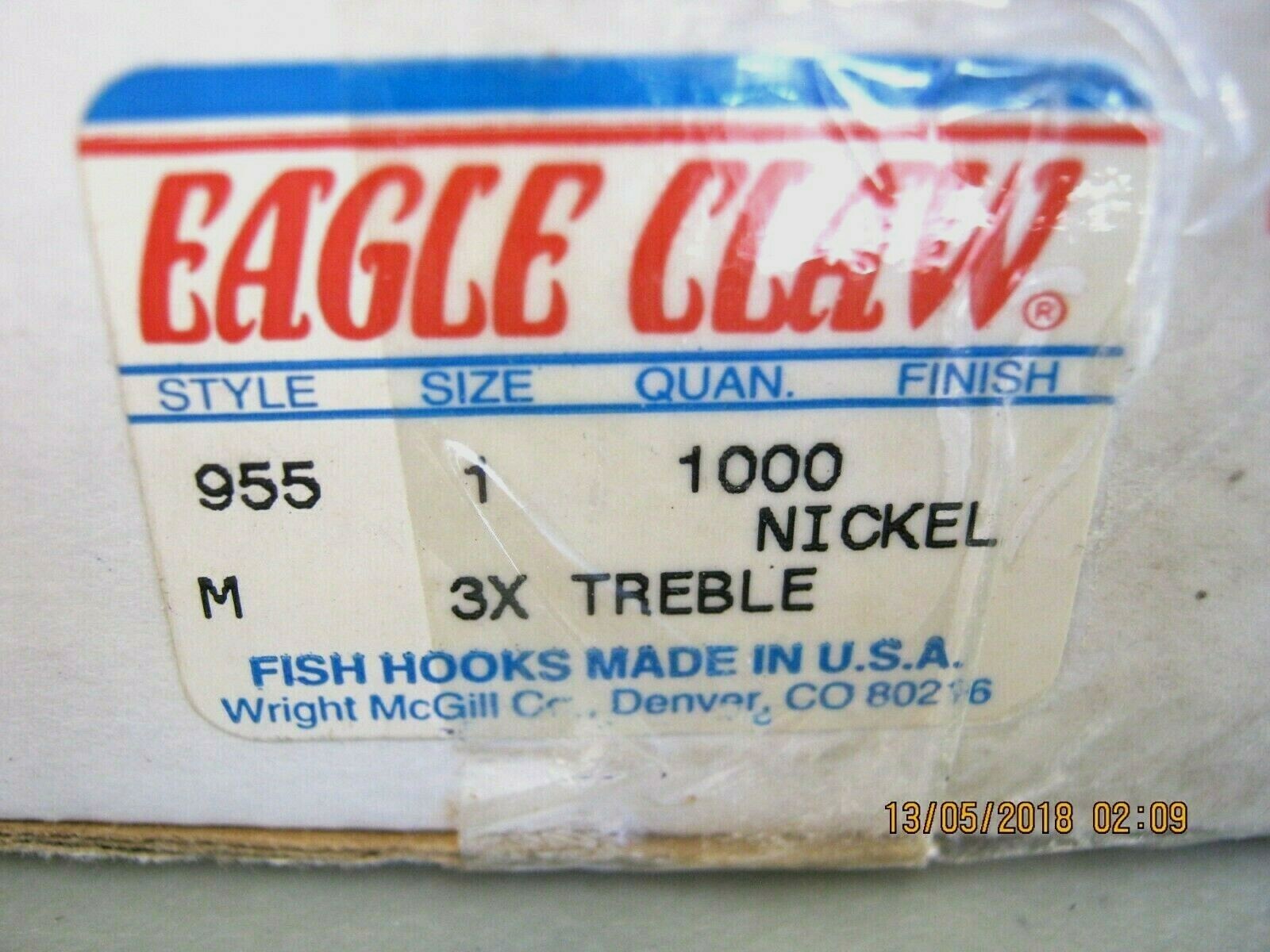 30 Eagle Claw treble hooks 3x strong size 1 short shank nickle replacement hook