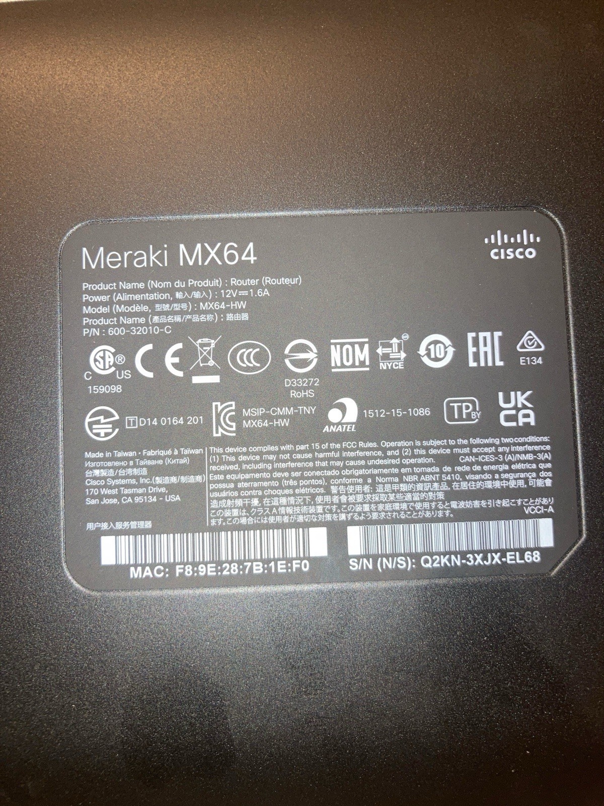 Cisco Meraki MX64-HW Cloud Managed Security Appliance - NEW