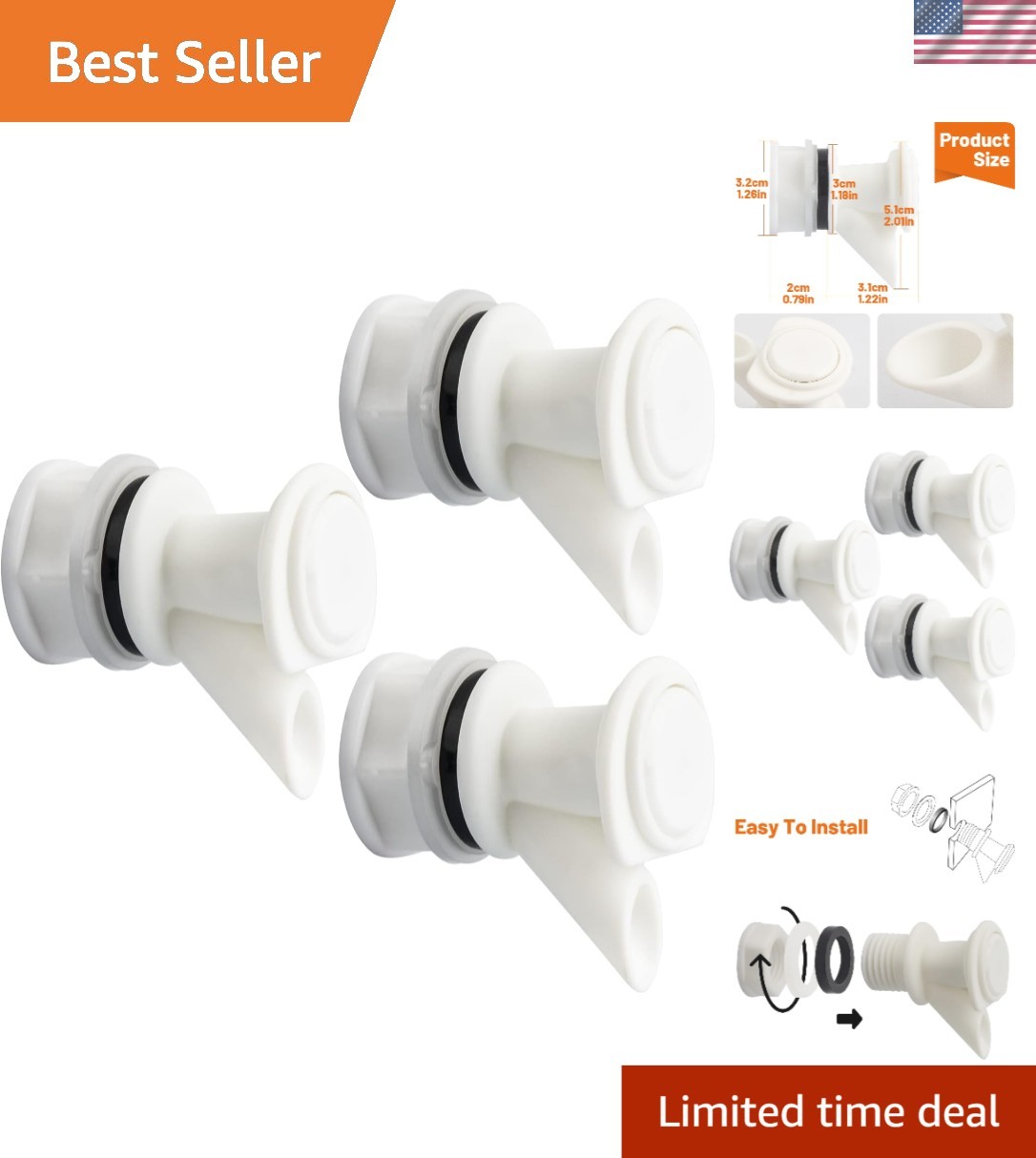 Durable Push-Button Cooler Spigot Set, Perfect for Igloo 2-10 Gallon Jugs