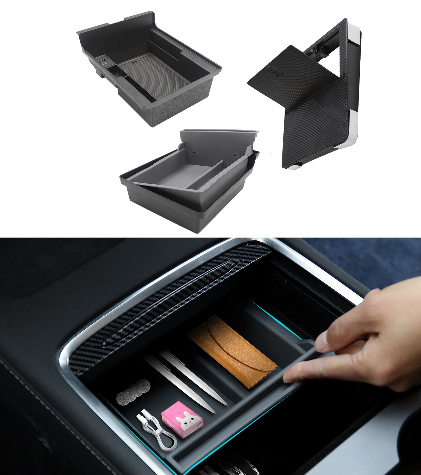 Center Console Organizer for Tesla Model 3 For 2021-2023 Drawer Armrest Storage