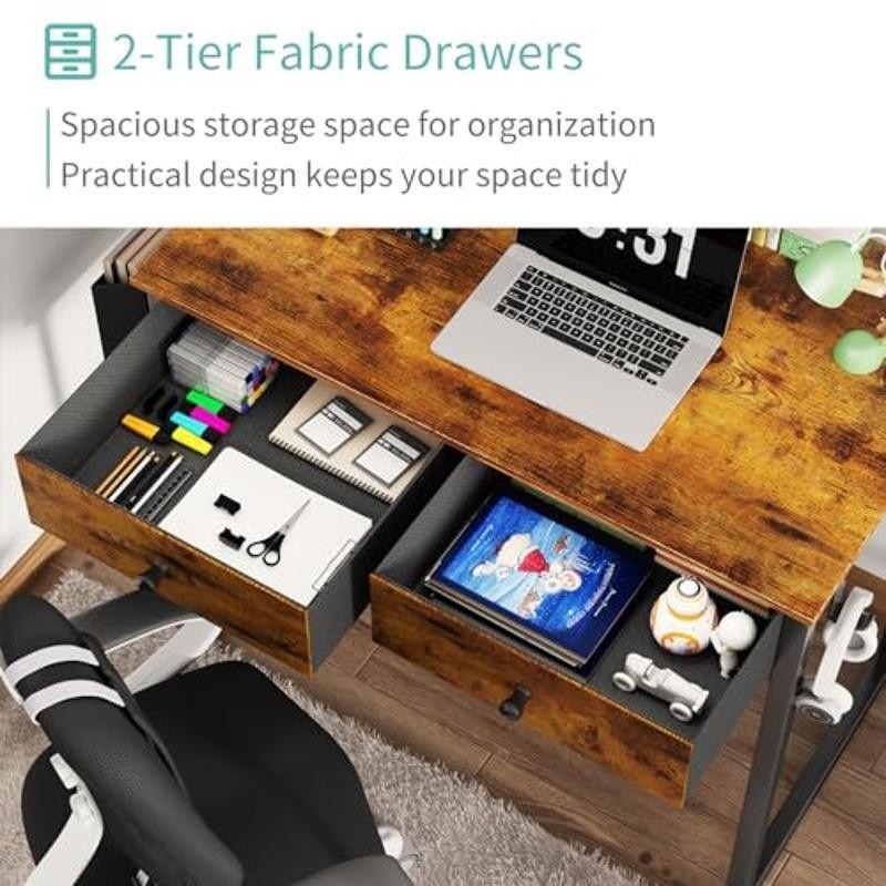 Rustic Brown Computer Desk W/ Storage Drawers Study Table Small Spaces New