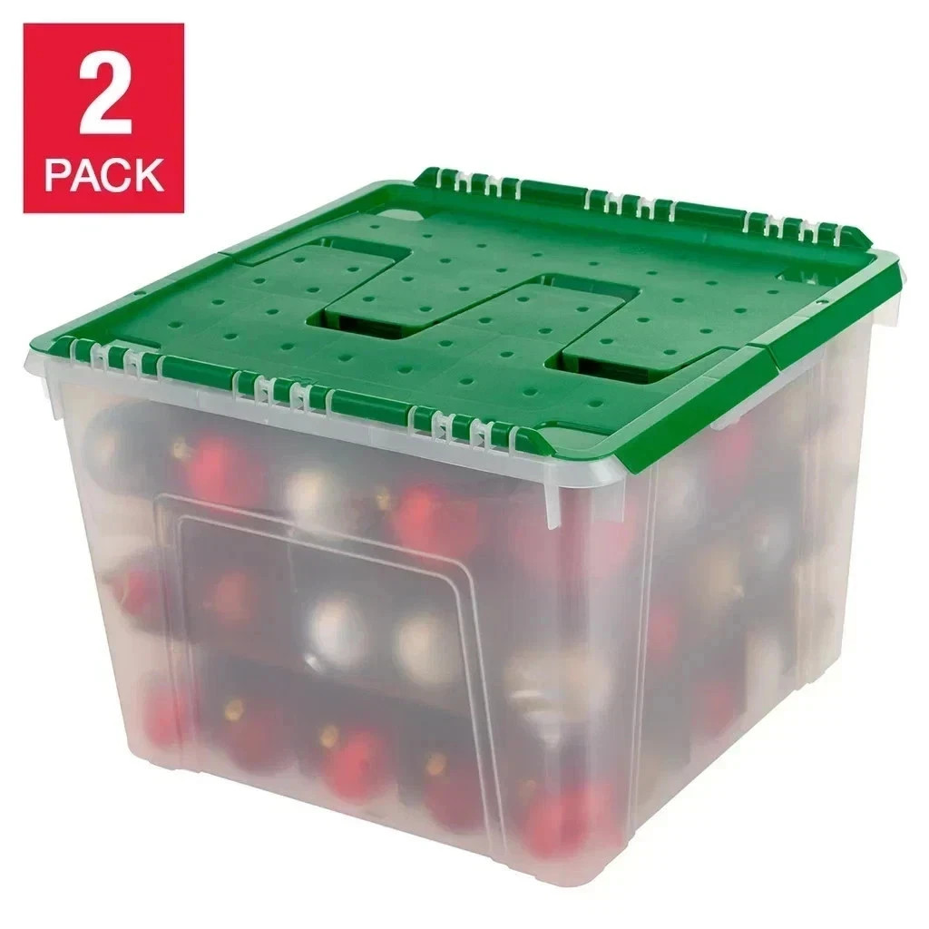 IRIS 60QT Stackable Ornament Storage Bin, 2-pack