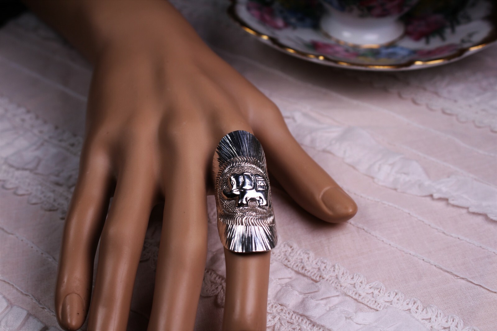 Sterling Silver Elephant Ring Grand Ornate Extra Large Boho Statement Piece