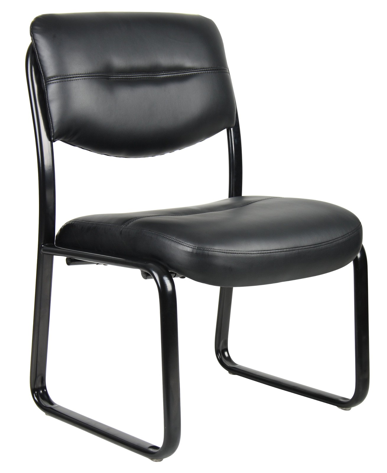 Leather Sled Base Side Chair in Black
