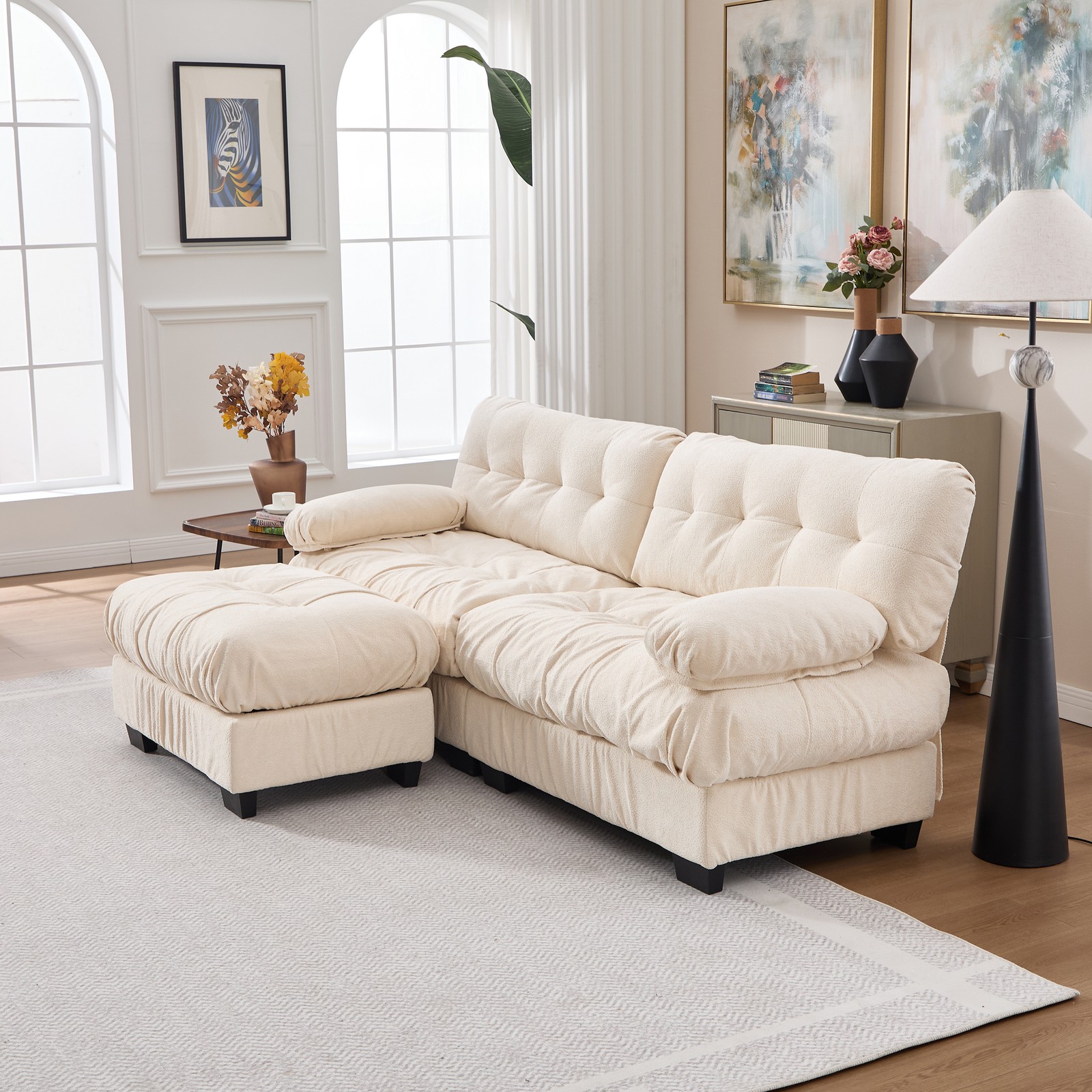 Modular Sectional Sofa Cloud Couch, Deep Seat L Shaped Couch with Ottoman,So