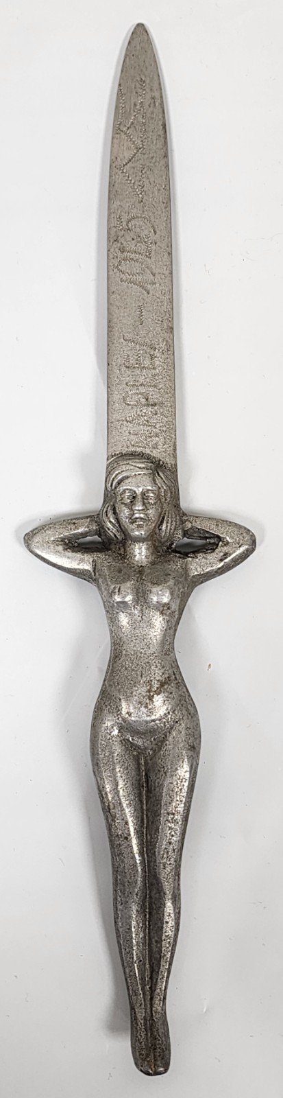 WW2 WWII 1945 NAPLES ART DECO NAKED TRENCH ART LADY KNIFE LETTER OPENER ALUMINUM
