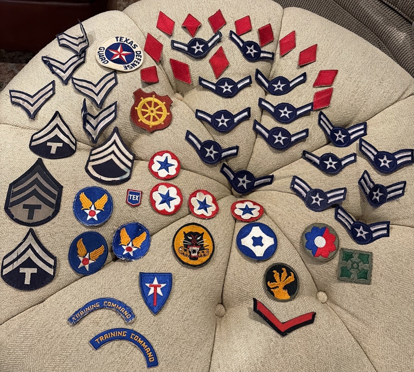 Lot Of 56 WWII Airforce Service Patches In Vintage Cigar Box