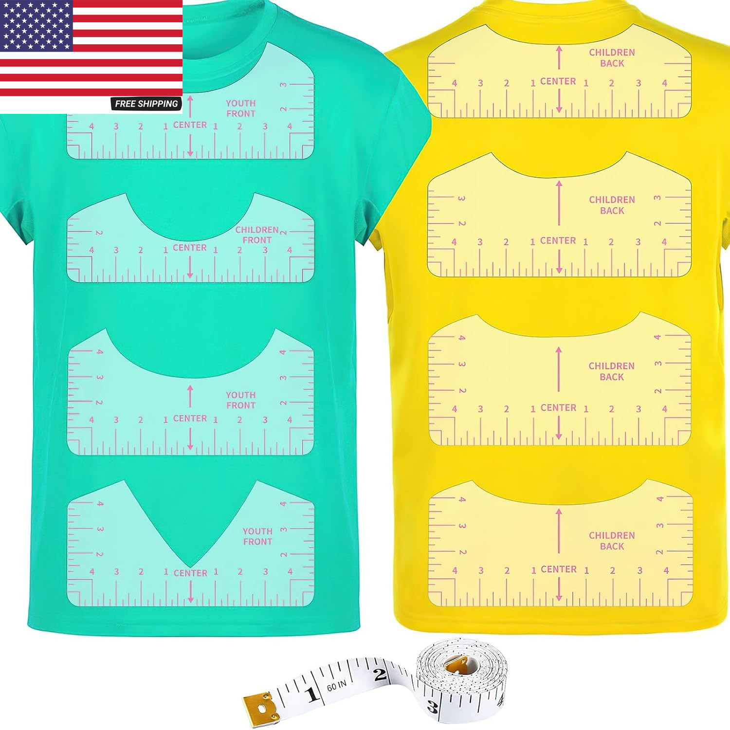 9Pcs Tshirt Ruler Guide for Vinyl Alignment, T Shirt Rulers to Center Designs, P