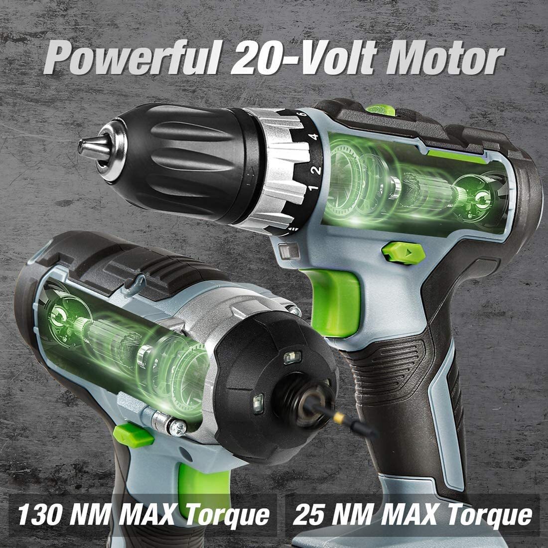 WORKPRO 20V Cordless Drill Combo Kit Drill Driver&Impact Driver 2x 2.0Ah Battery