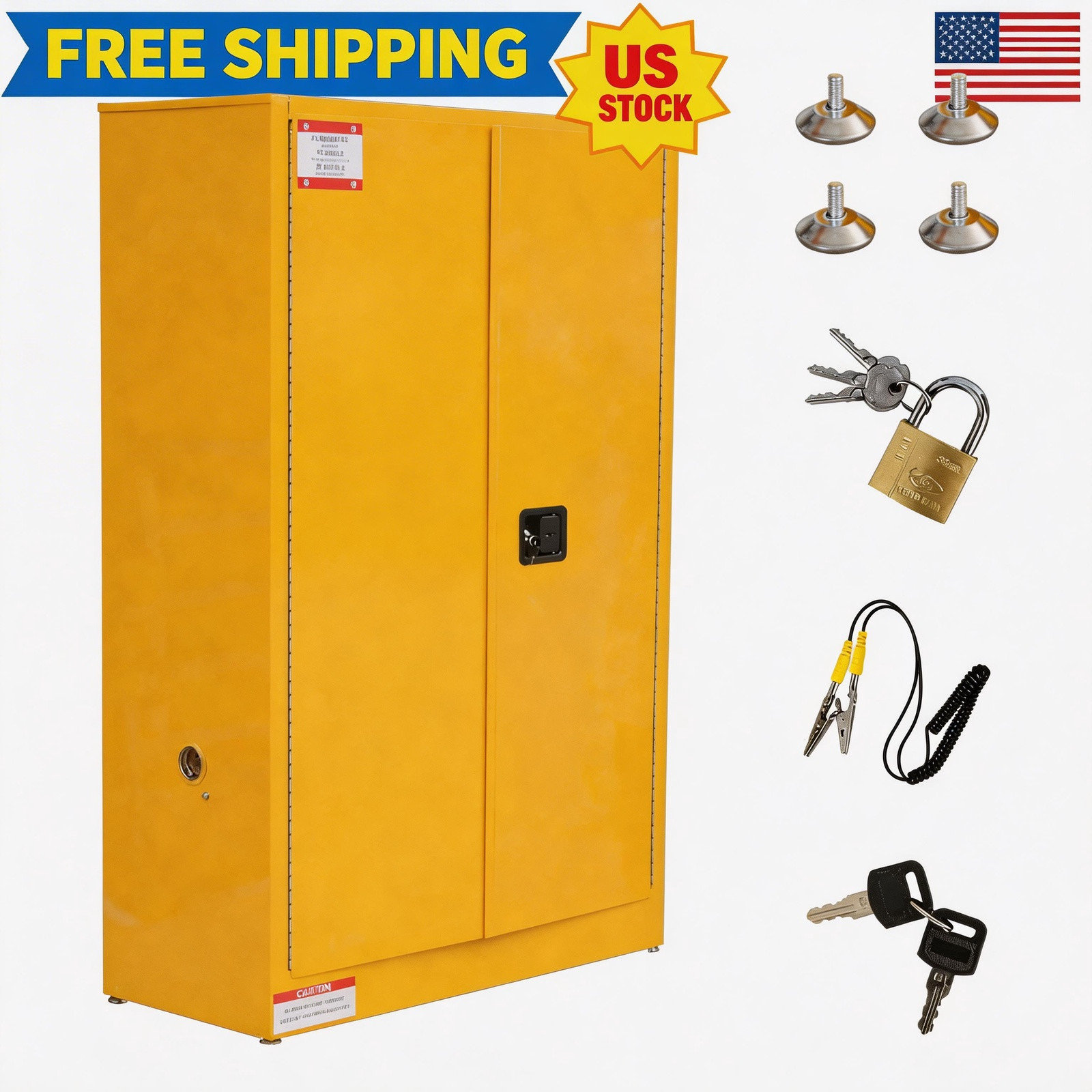 45 Gallon Safety Cabinet, Yellow Steel Industrial Cabinet for Flammabl Flammable