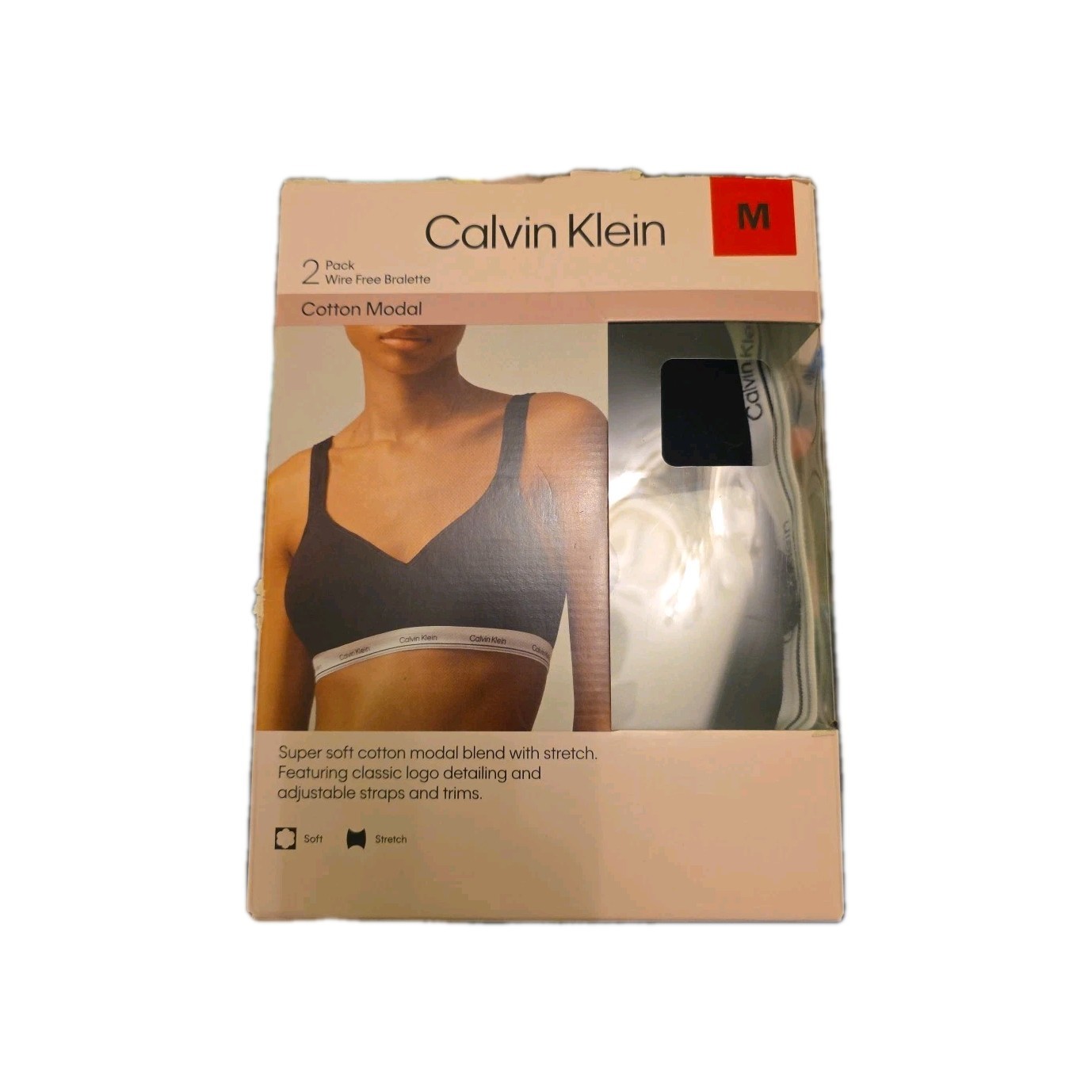 Calvin Klein Women's 2-Pack Bralette Microfiber Wirefree Bra Lined Size: M NWT