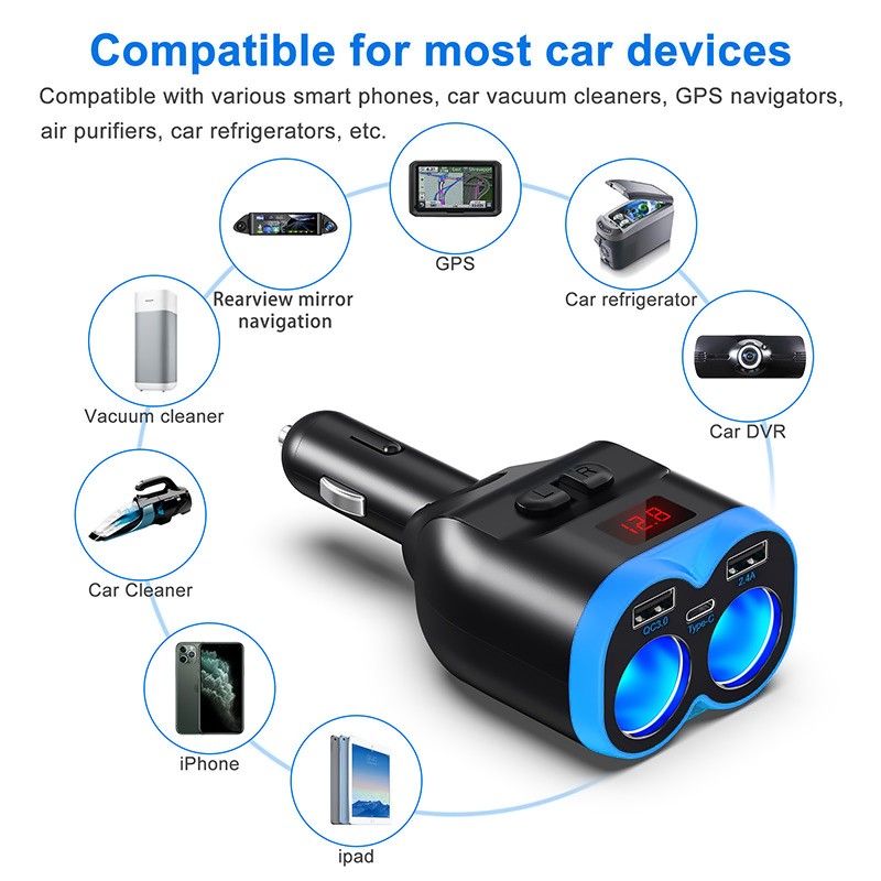 12V Dual USB Charger Power Adapter Car LCD Cigarette Lighter Socket Splitter