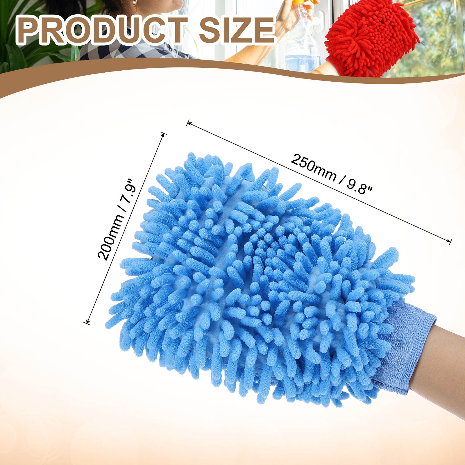 Chenille Microfiber Car Wash Mitt 9.8"x7.9" Wash Gloves Light Blue