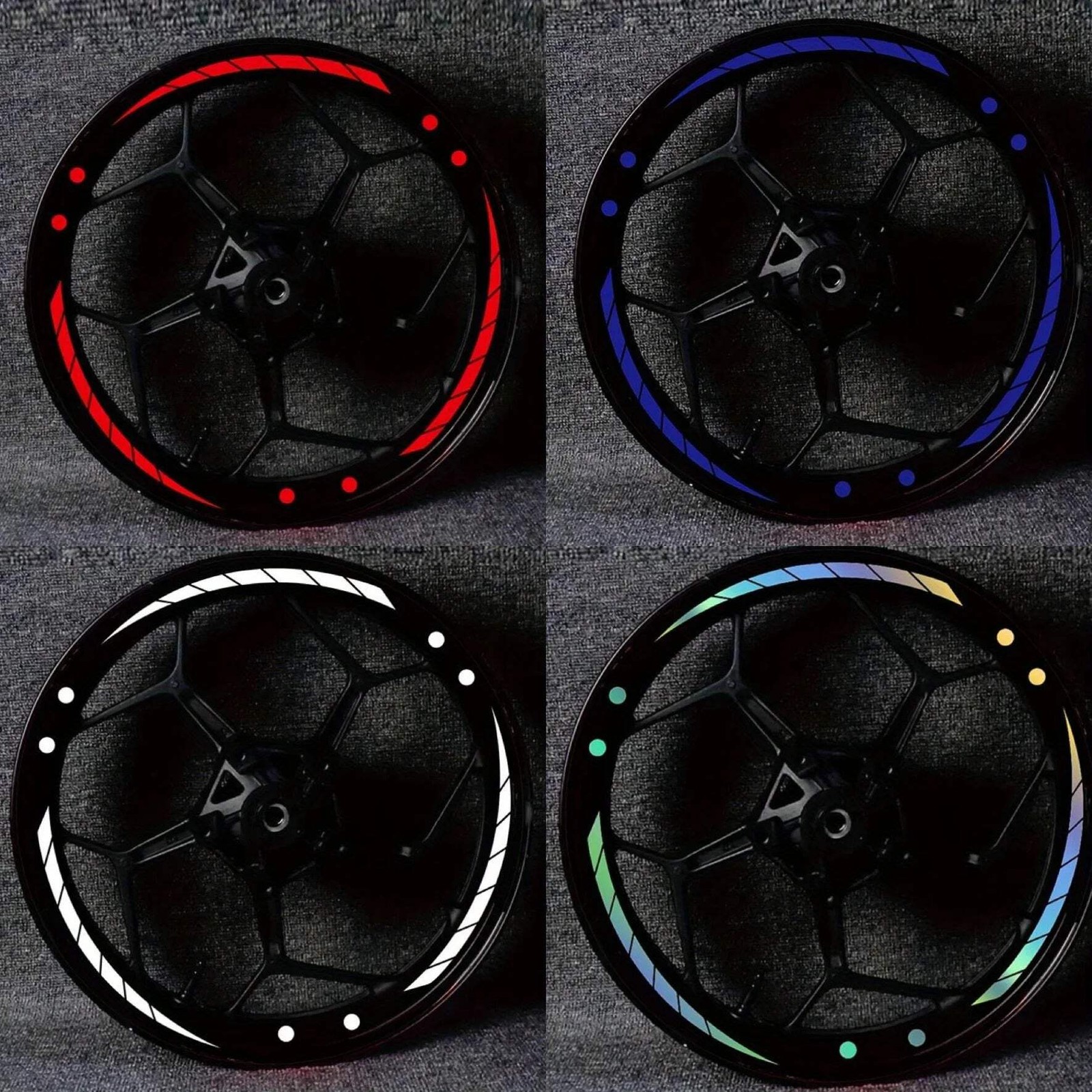12 Stripe 24 Polka Dot Motorcycle Wheel Hub Stickers 18-20 Inch Rim Vinyl Decal