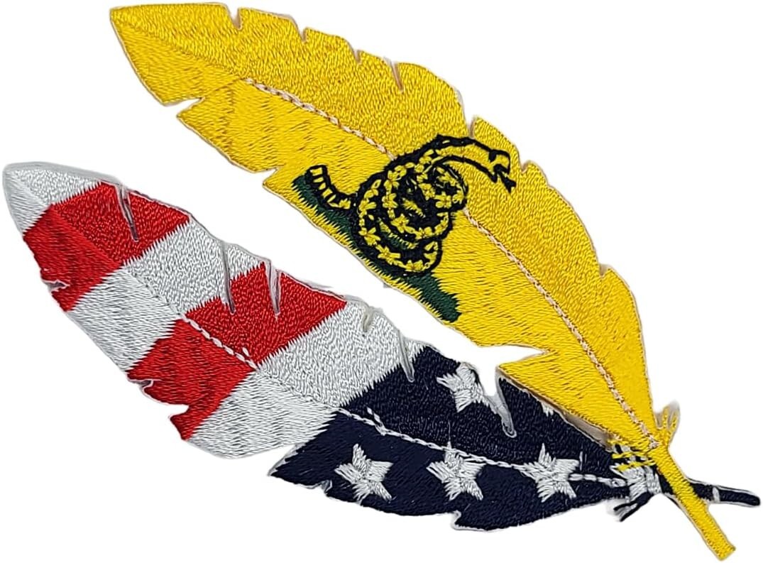 Feather Dont Tread On Me Gadsden USA Flag Patriotic Patch |IRON ON OR SEW  4"x2"