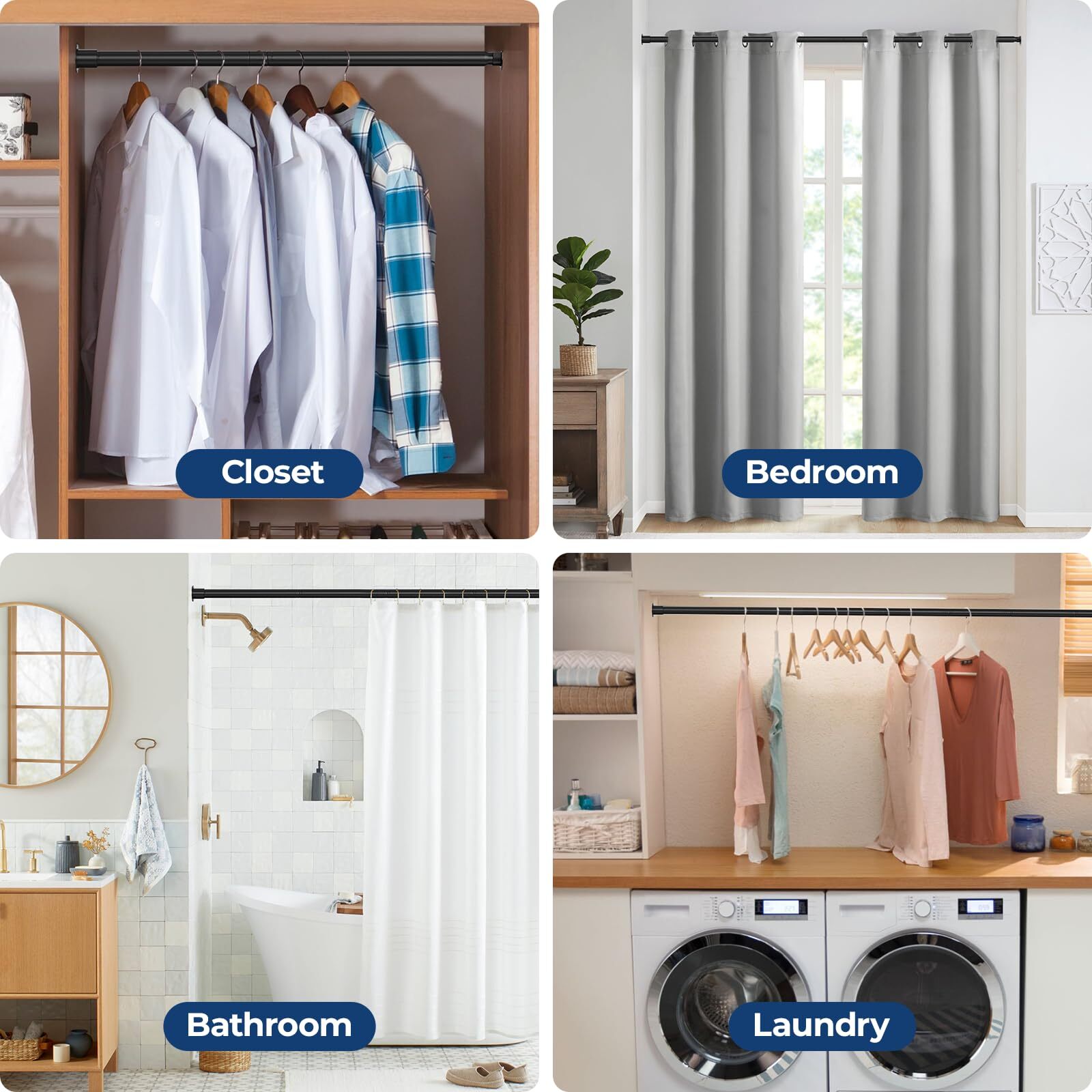 Closet Rods for Hanging Clothes17 to 57 Inches Stepless Adjustable Metal Clos...