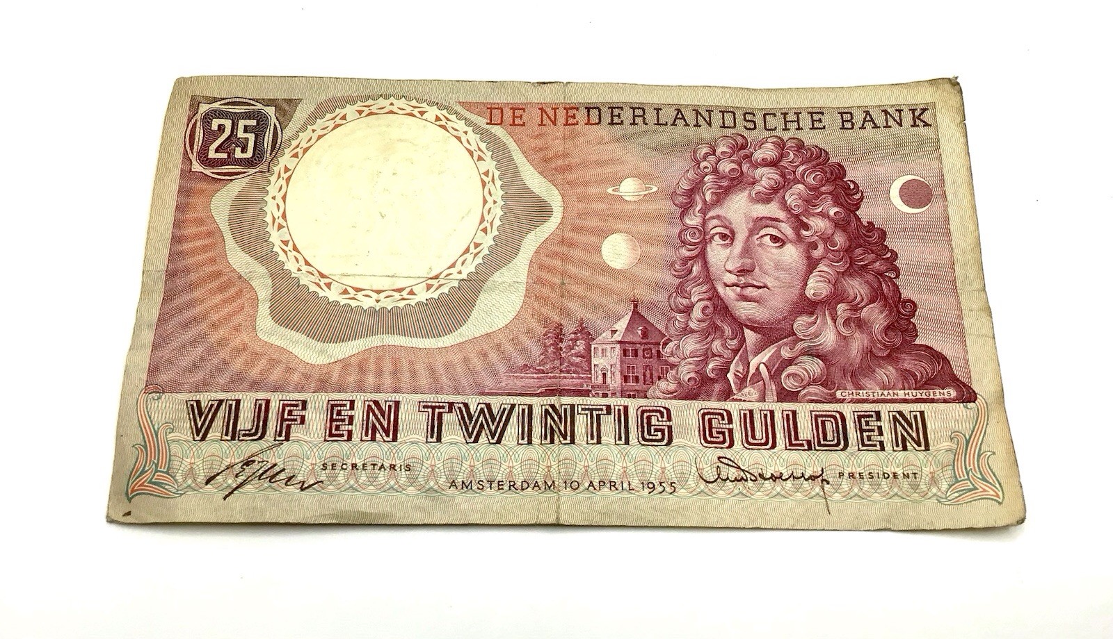 #KINGDOM OF NETHERLANDS 25 GULDEN NOTE 1955 CHRISTIAAN HUYGENS