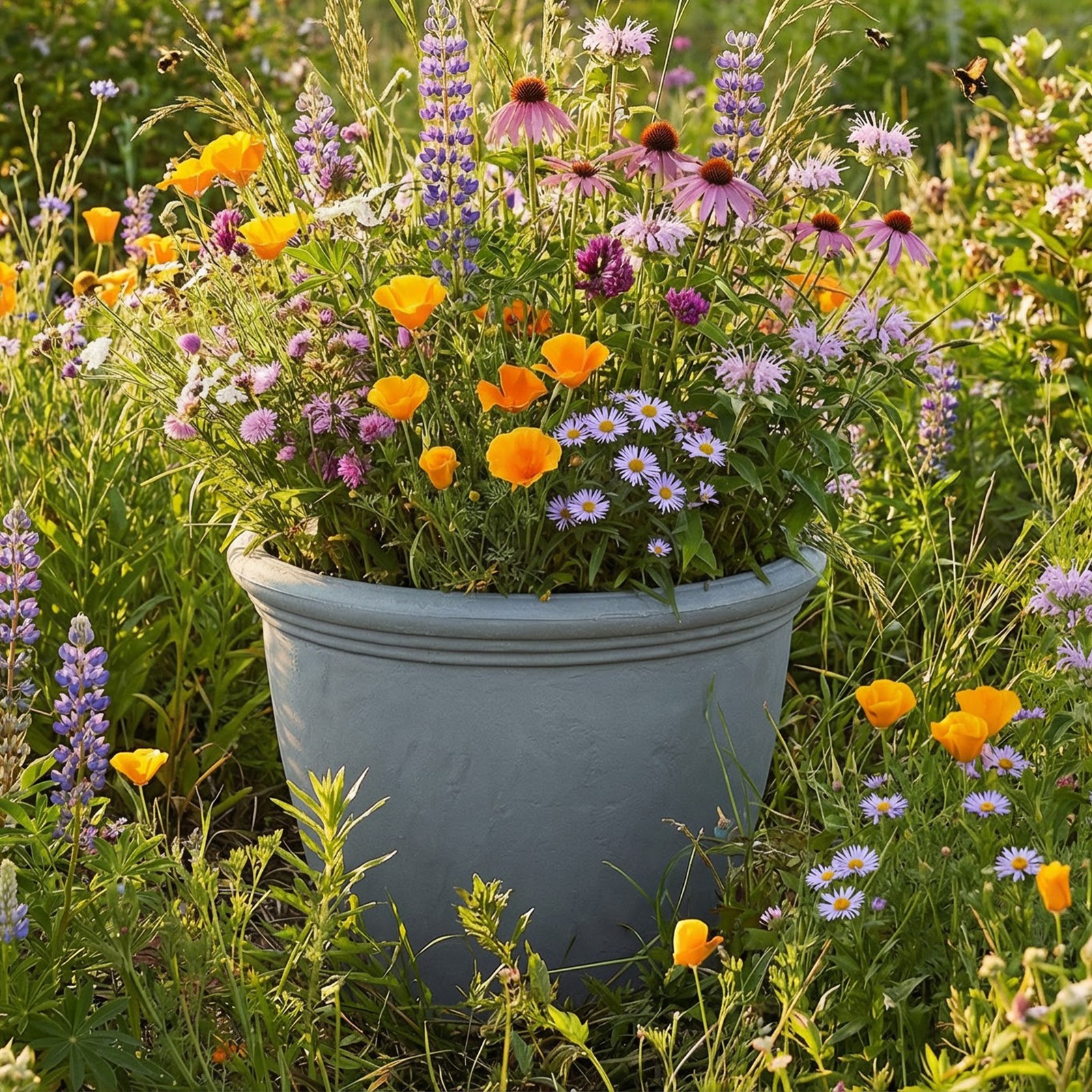 Anjelica 24'' Large Plastic Planter Pot for Plants, Gray, 4pk by Sunnydaze
