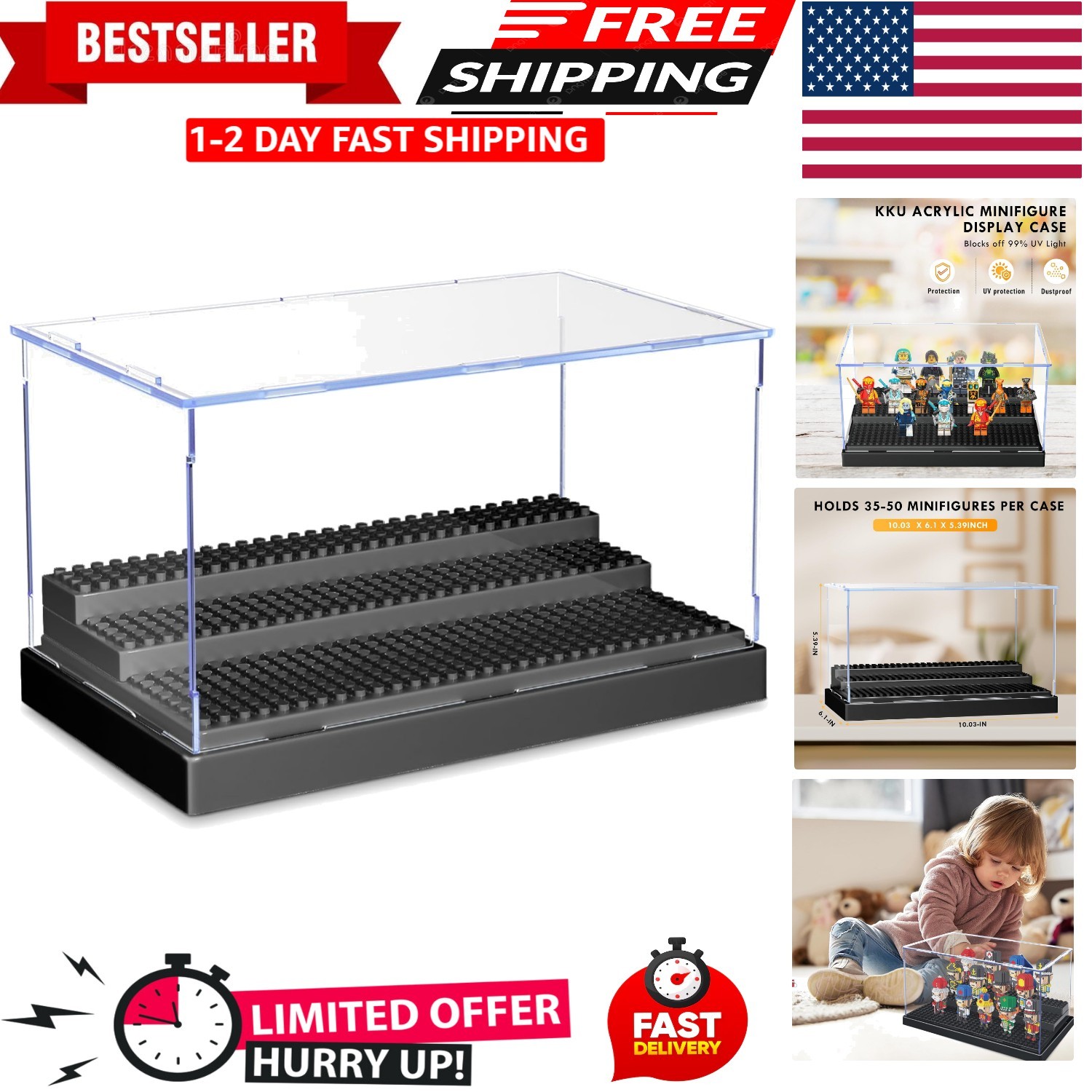 Display Case for Minifigure Action Figures Blocks, Display Box Storage for Lego