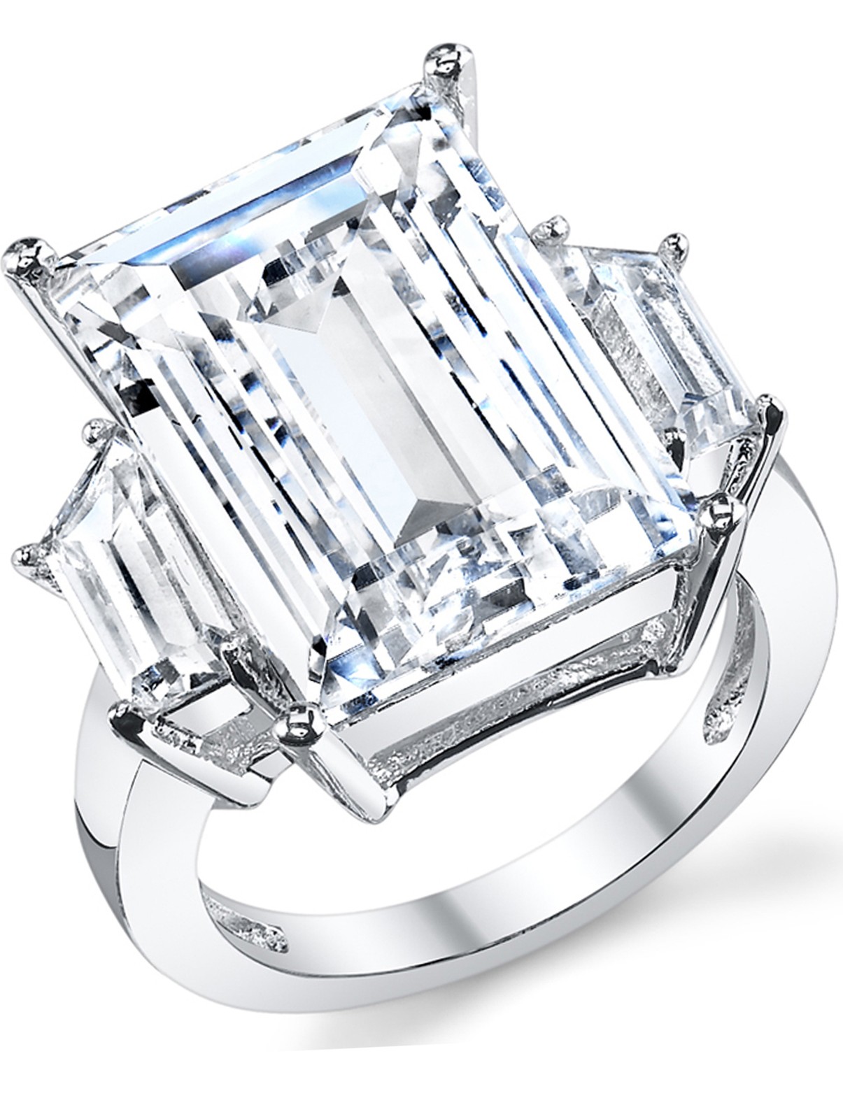 Kim Kardashian Sterling Silver Engagement Wedding Ring Large Carat Emerald CZ