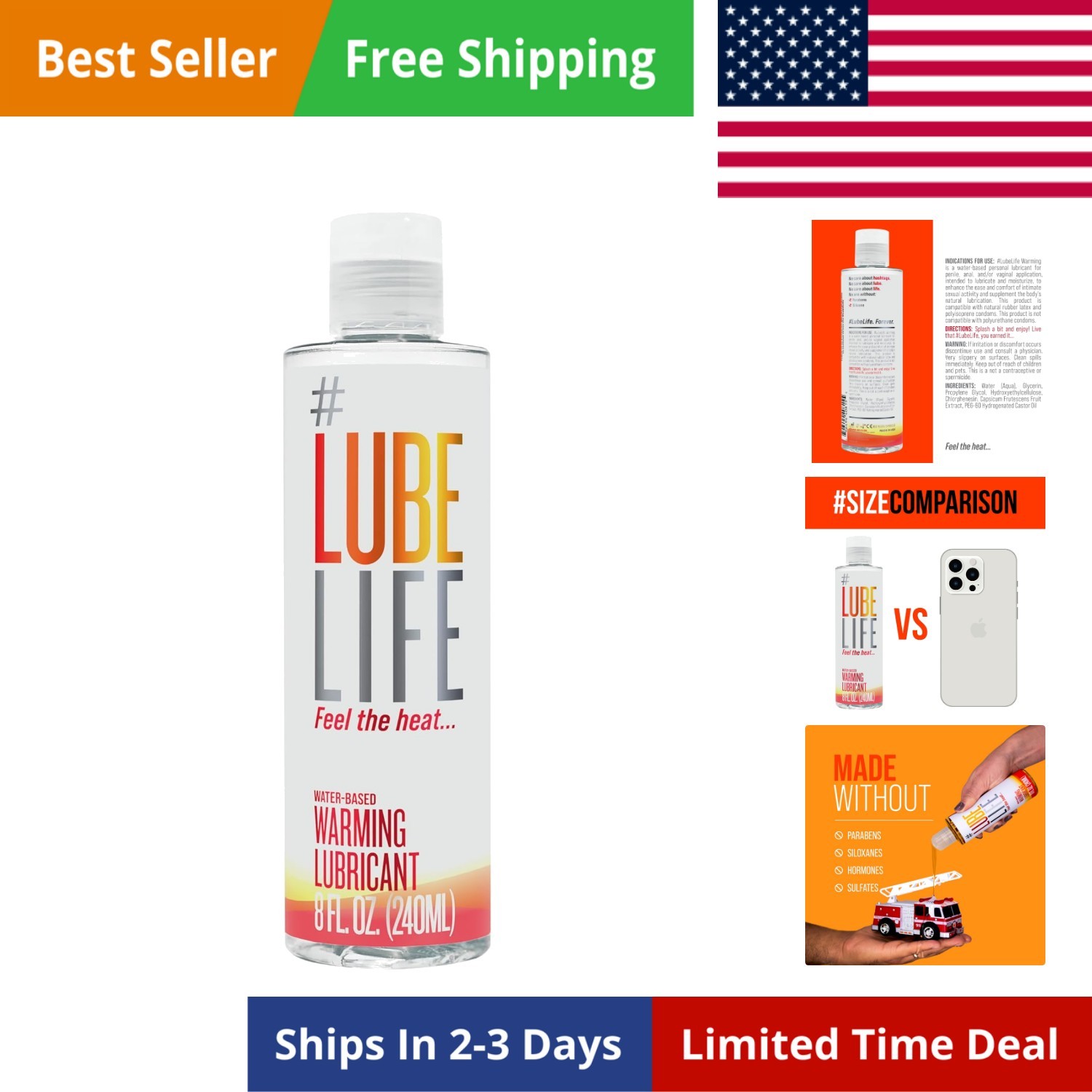 Water-Based Warming Lubricant, Warm Invigorating Heating Sensation, Lube for ...