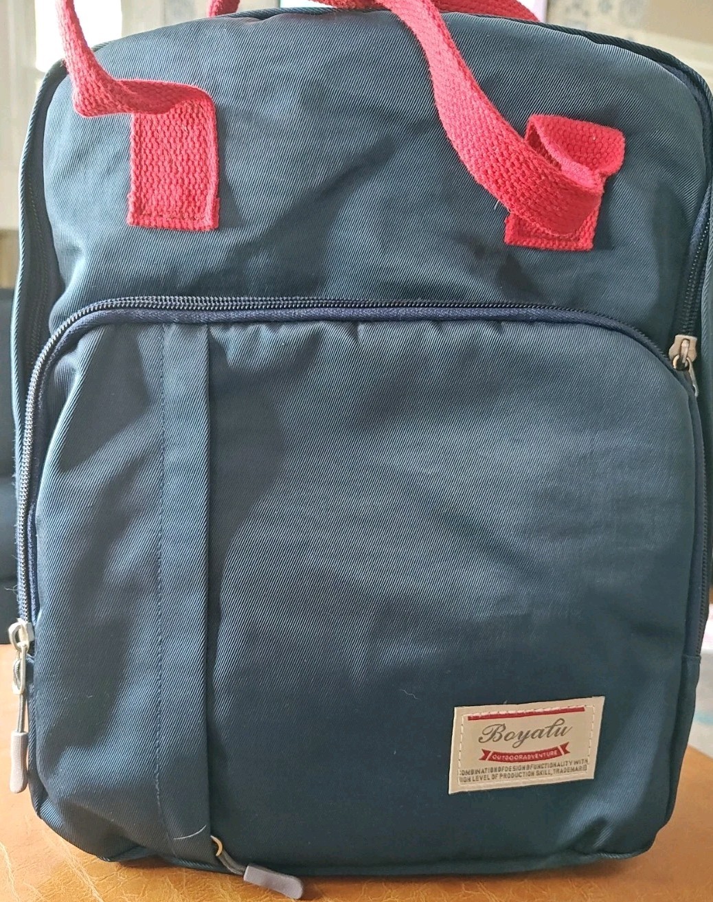 Boyalu Outdoor Adventure Backpack Vintage Navy & Red Multi Pockets Lightweight