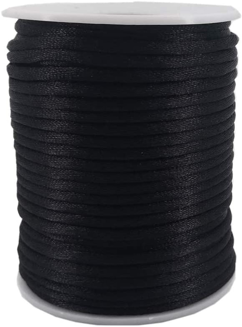 3mm Black Satin Cord 50 Yards Rattail Silk Thread For Jewelry Making DIY