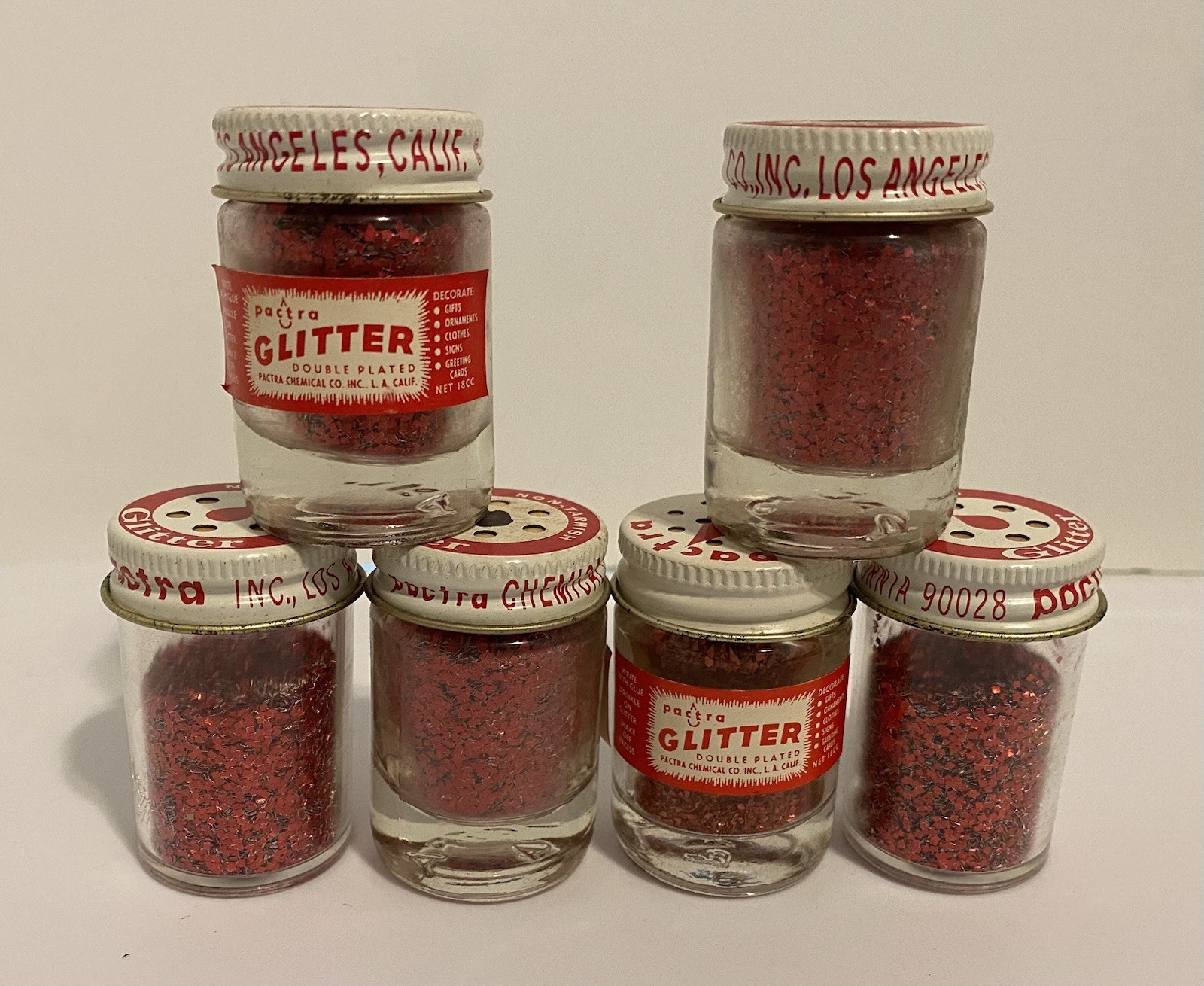 Vintage Pactra Glitter 2 Inch Jars Metal Shaker Lids  Lot Of 6 Color Red