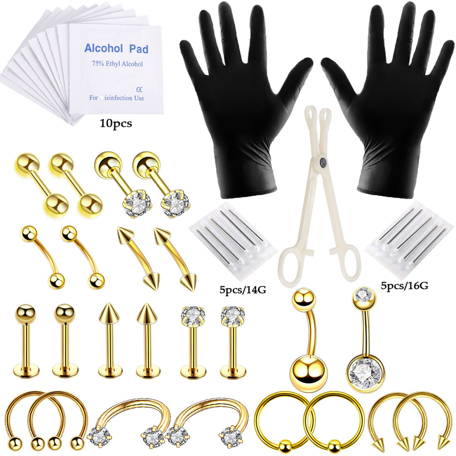 148X Professional Body Piercing Gun Tool Kit Ear Nose Navel Nipple Needles Set