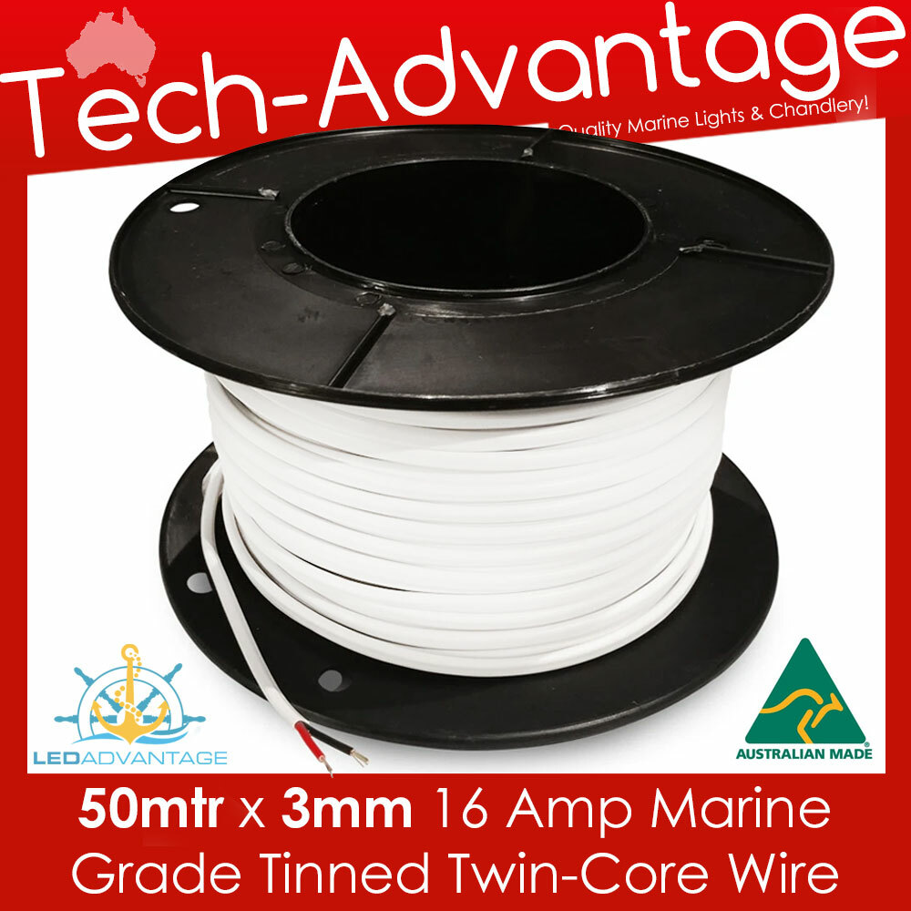 50M X 3mm 16A MARINE/BOAT TINNED TWO/TWIN CORE LED WIRE/ELECTRICAL LIGHTS CABLE