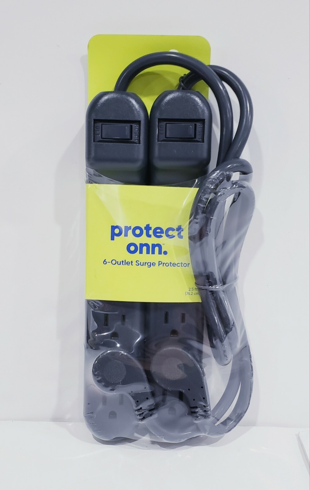 BRAND NEW Protect Onn 6 Outlet Power Strip Surge Protector 2.5 ft  Black -2 Pack