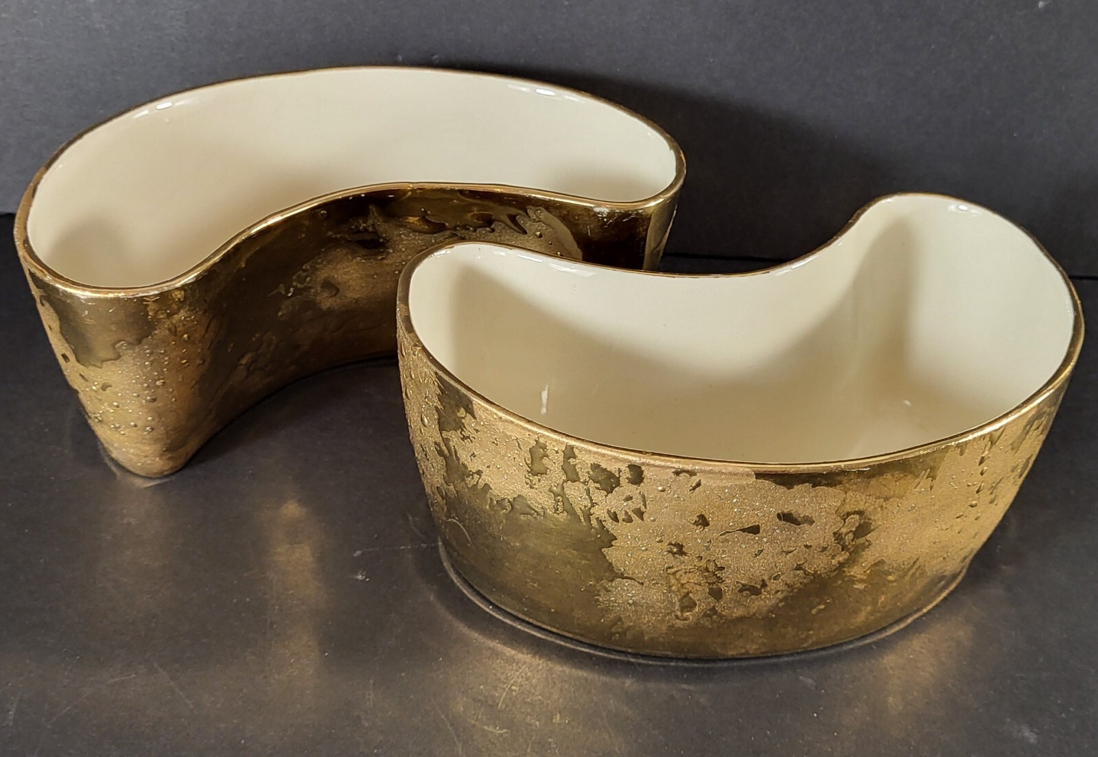 MCM Planters Weeping Gold Style Pair Organic Shape Unmarked 7" Hollywood Regency
