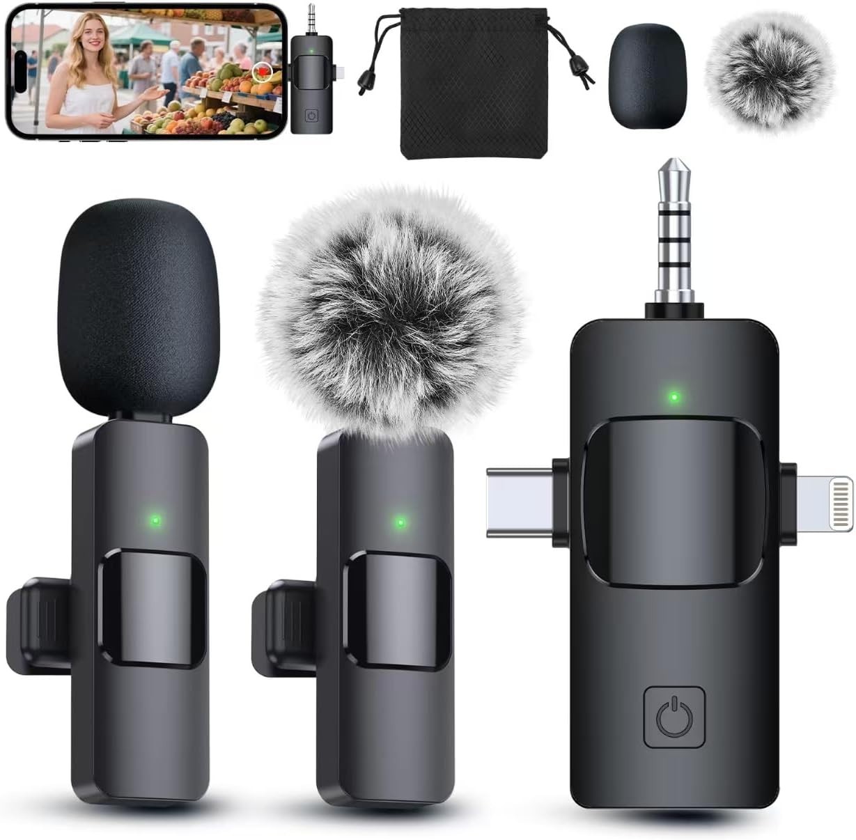 Dual Wireless Lavalier Microphone - Easy Setup & Enhanced Sound Quality – Black