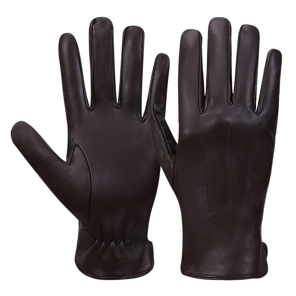 Mens Touchscreen Nappa Lambskin Leather Gloves(100% Cashmere Lining),Brown,Me...