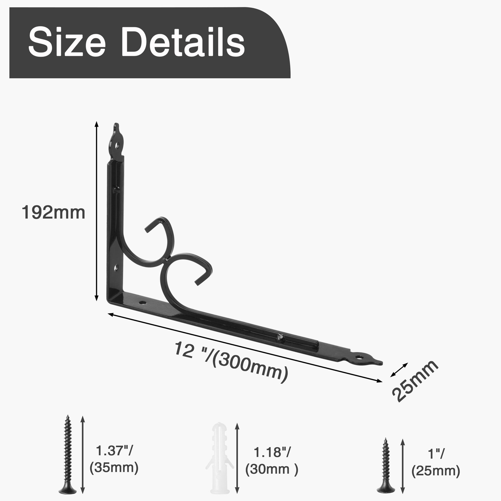 4 PCS 12 Inch Black Decorative Shelf Brackets Heavy Duty Right Angle