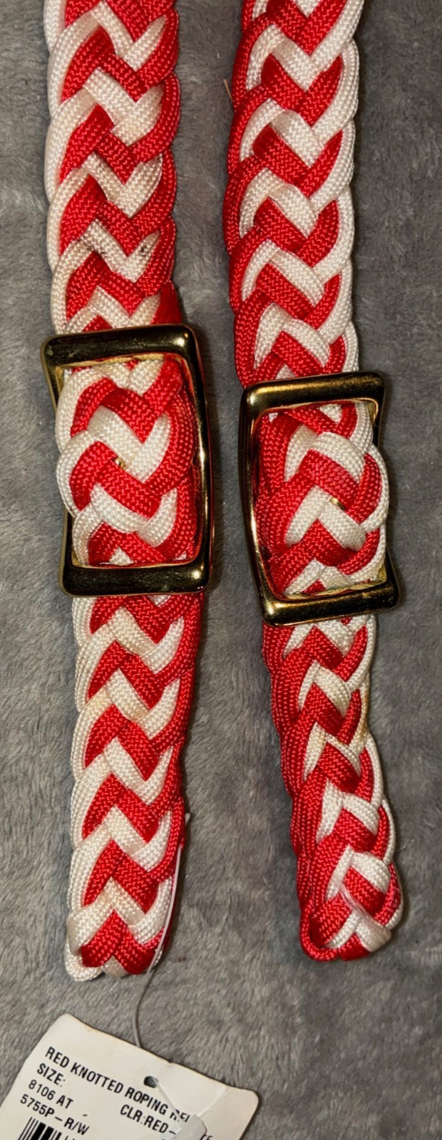 NEW RED & WHITE BRAIDED BARREL REINS 8'