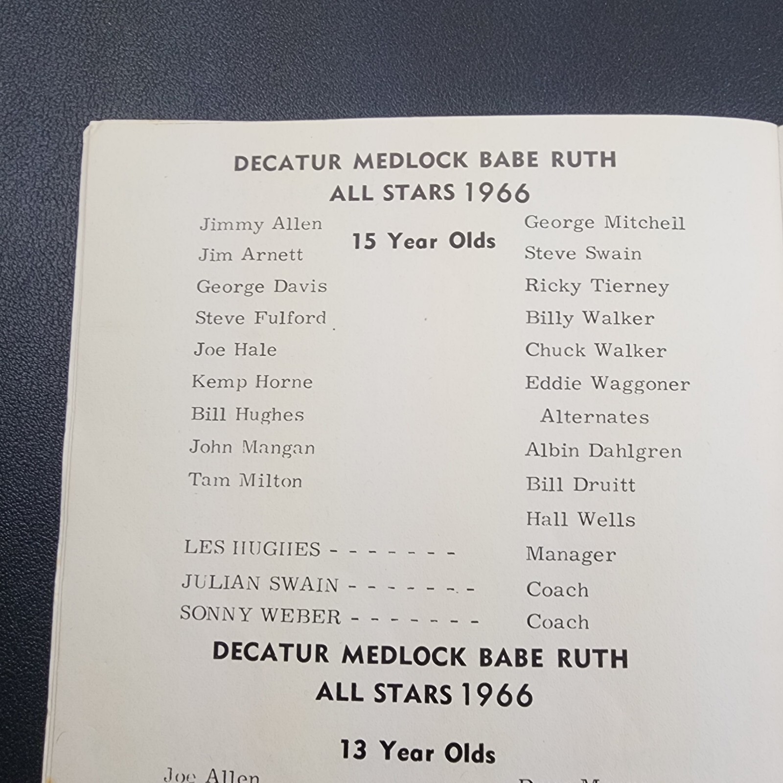 Vintage 1966 Babe Ruth Tournament Program Booklet-Dekalb Co. Georgia