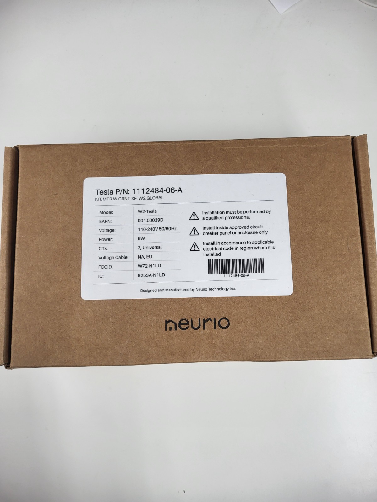 Tesla 1112484-06-A Neurio W2 Meter Kit, 110-240VAC, 200Amp CT – NEW In Box