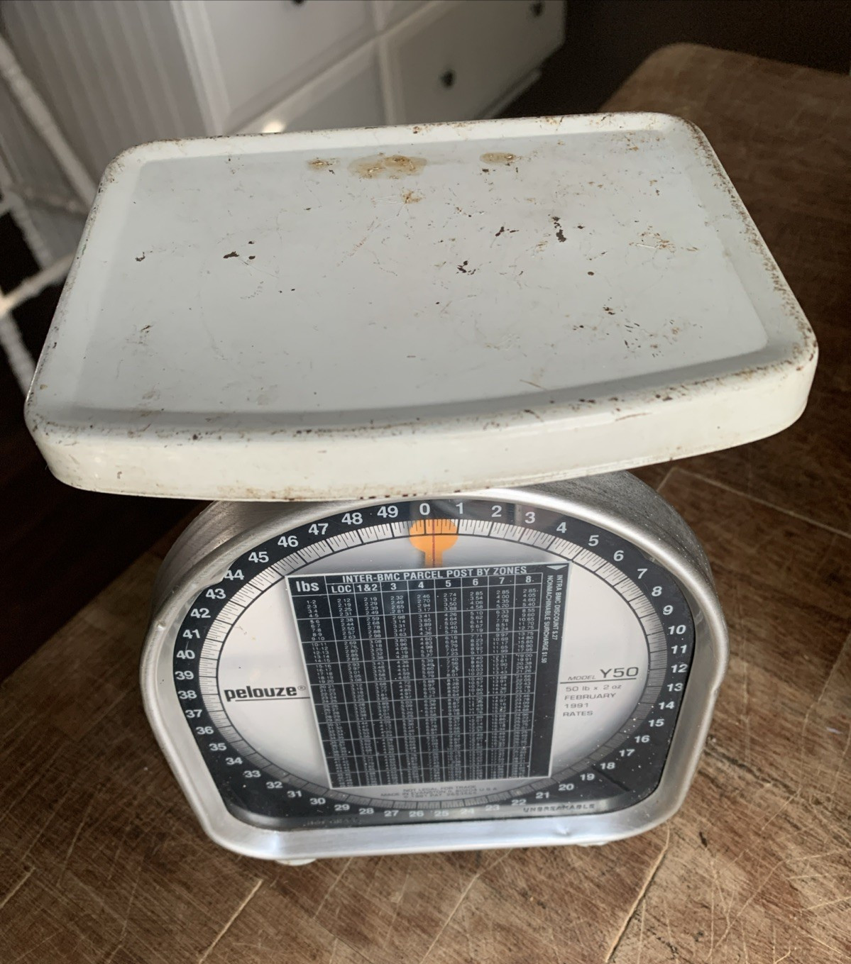 VINTAGE 1991 PELOUZE MODEL Y-50 POSTAGE SCALE GRAY 50 LBS. EVANSTON ILLINOIS