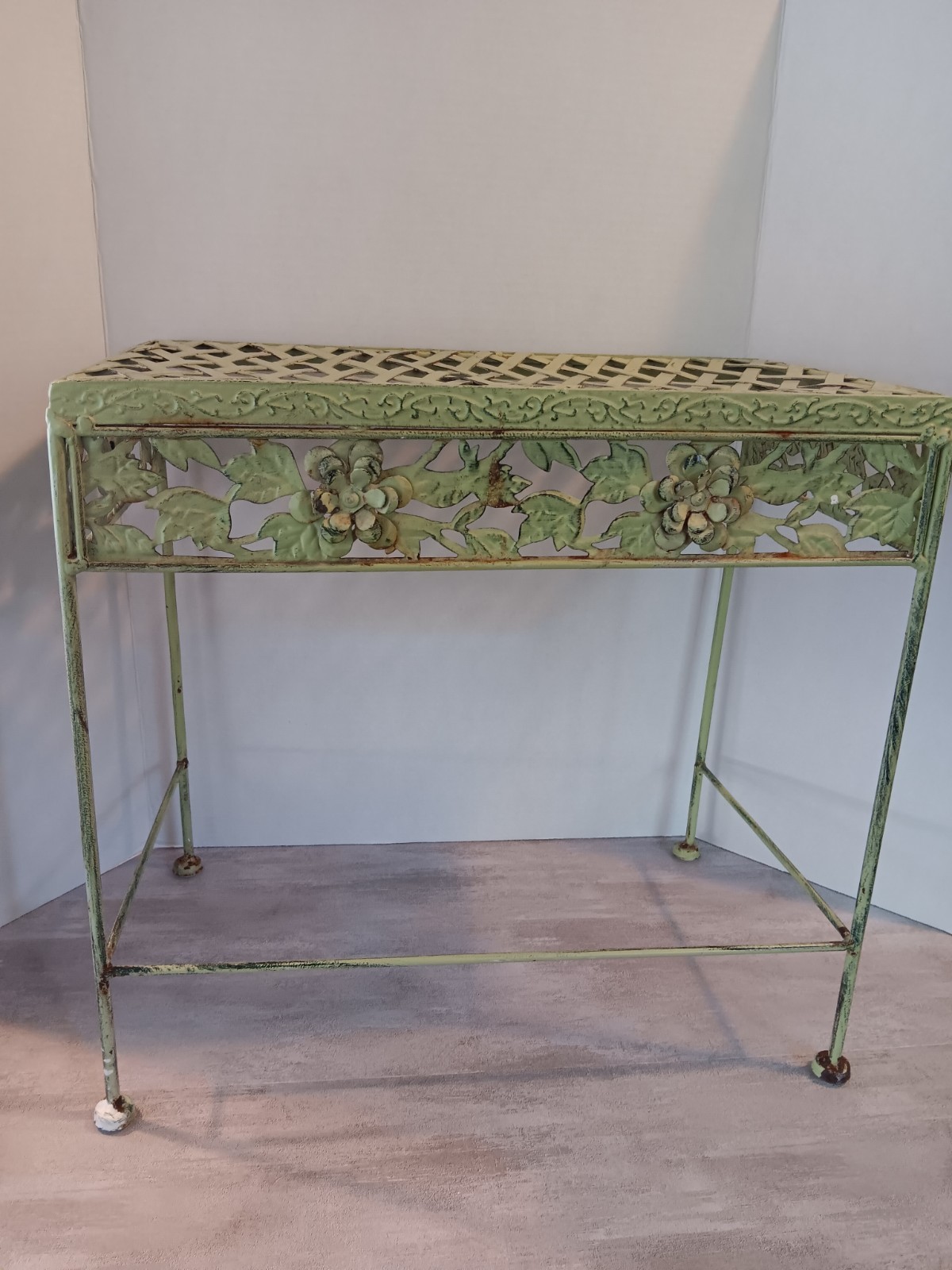 Vintage Shabby Chic French Country Cottage Wrought Iron Vanity Stool Bench Seat
