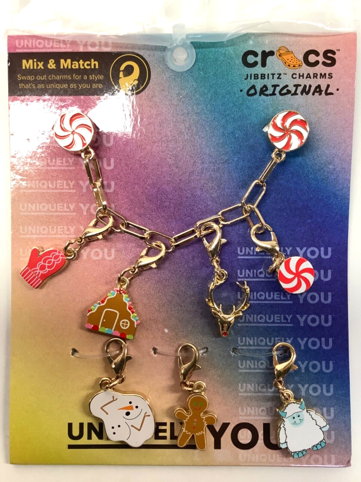 Crocs Jibbitz 7 Charms Holiday Friendship Gold Bracelet Chain Peppermint Candy