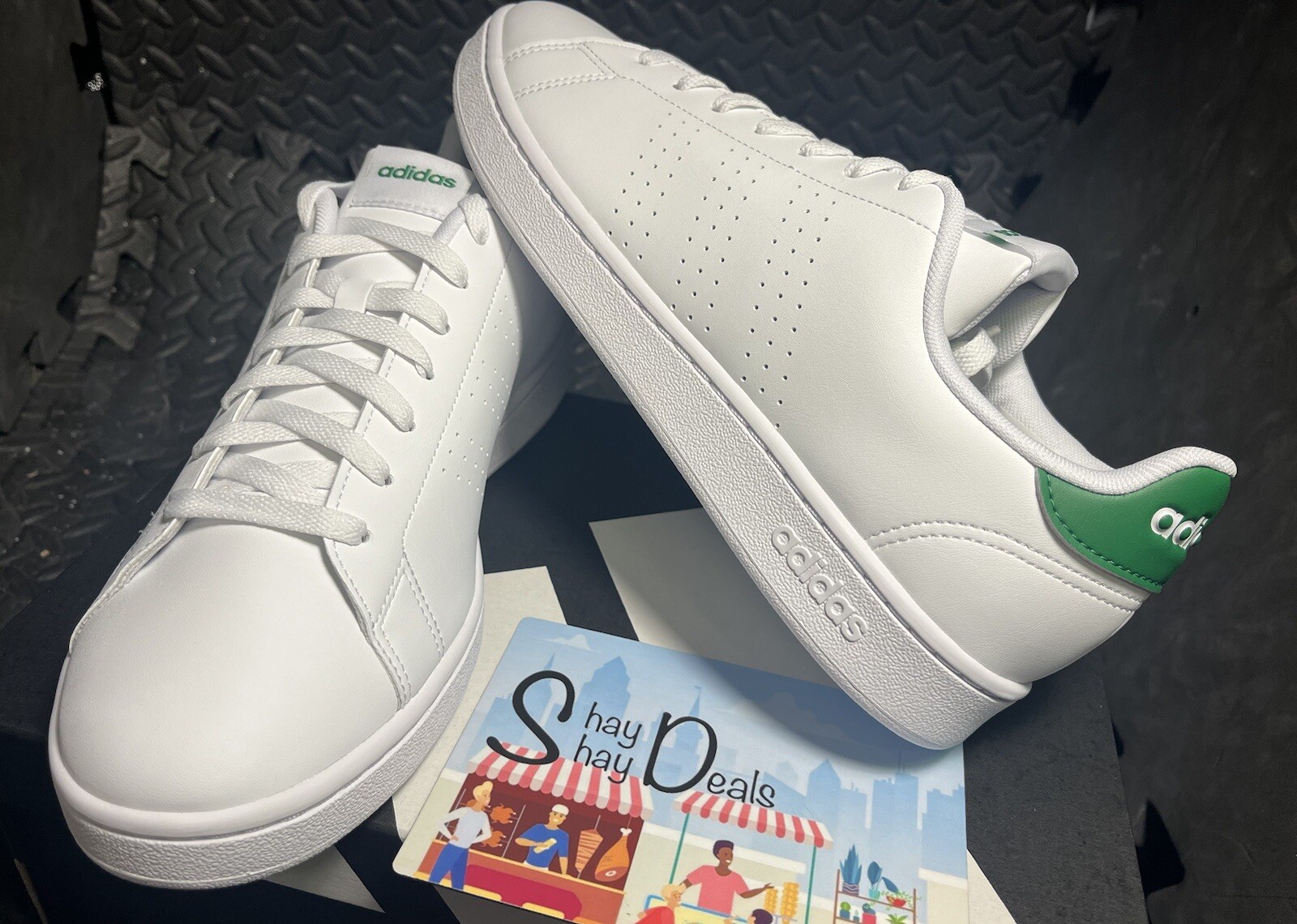 Adidas Advantage Base White Green Mens Sz 10 NEW W Box/tag FREESHIP GZ5300