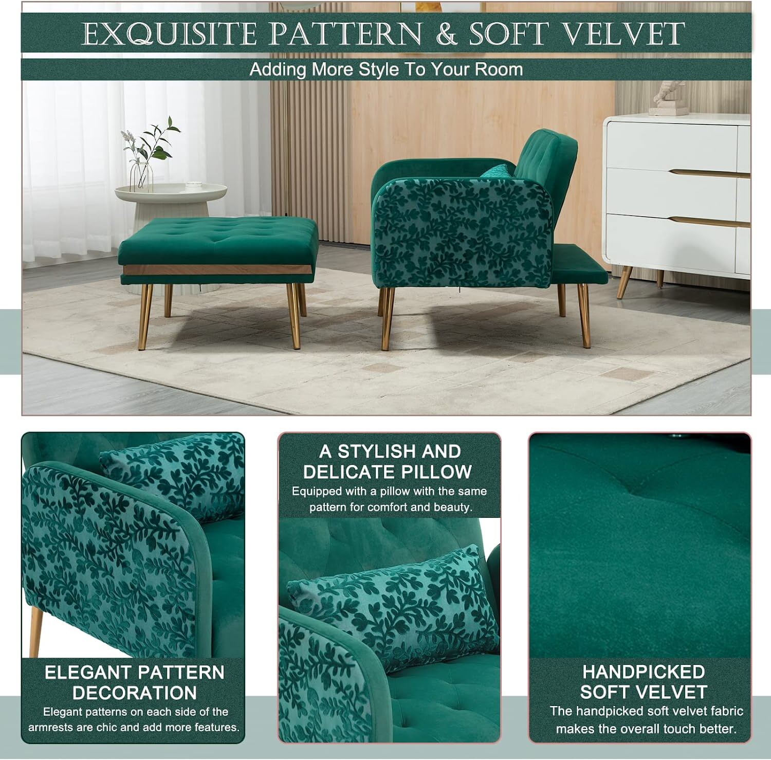 Velvet Accent Chair & Ottoman Set Recliner Chairs for Bedroom Living Room Office