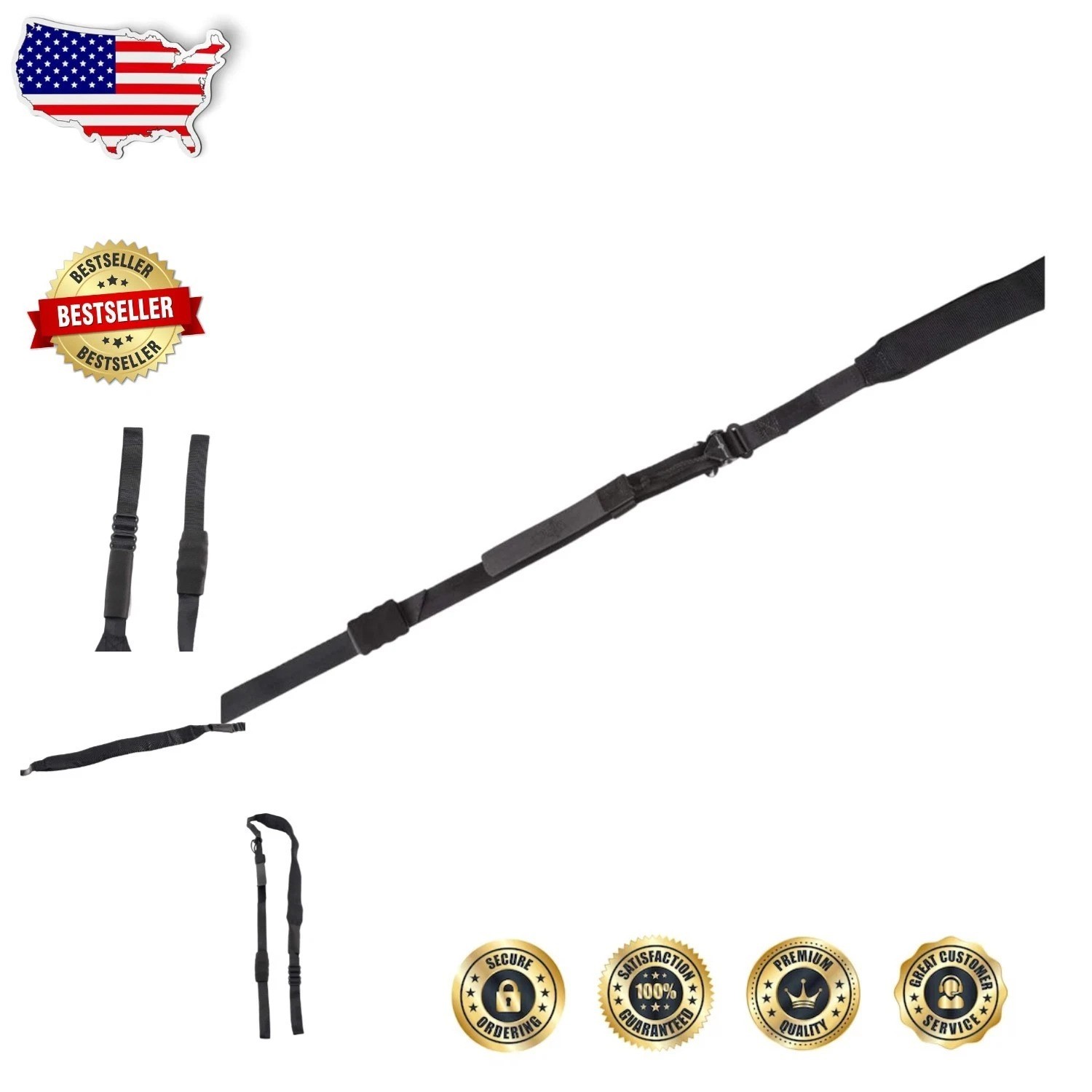 VTAC Quick Adjust Padded Two Point Gun Sling - Enhanced Stability Black Nylon