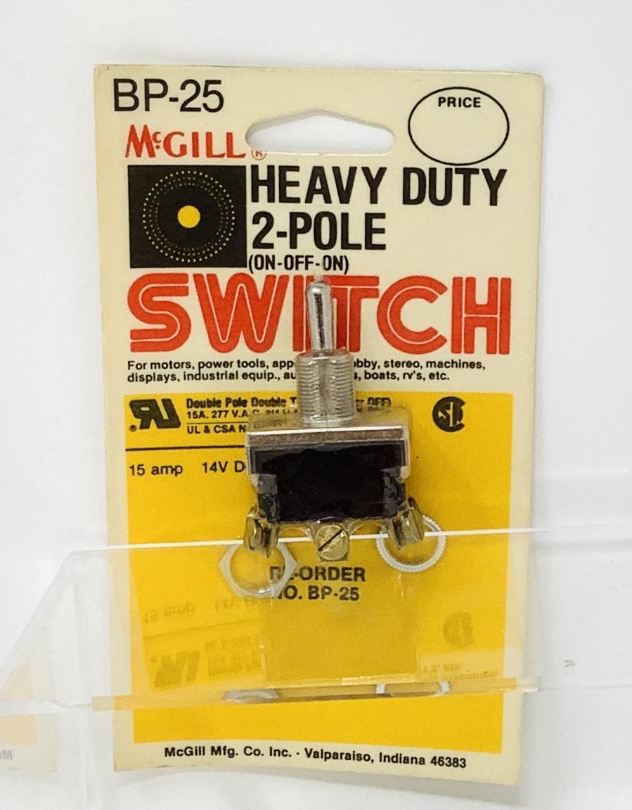 Mcgill BP-25 Gold Double Pole Heavy Duty On-Off-On Toggle Switch 15 amp 14 V