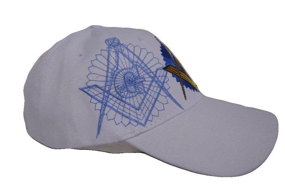 Embroidered White Mason Masonic Shadow Emblem Baseball Style Cap Hat