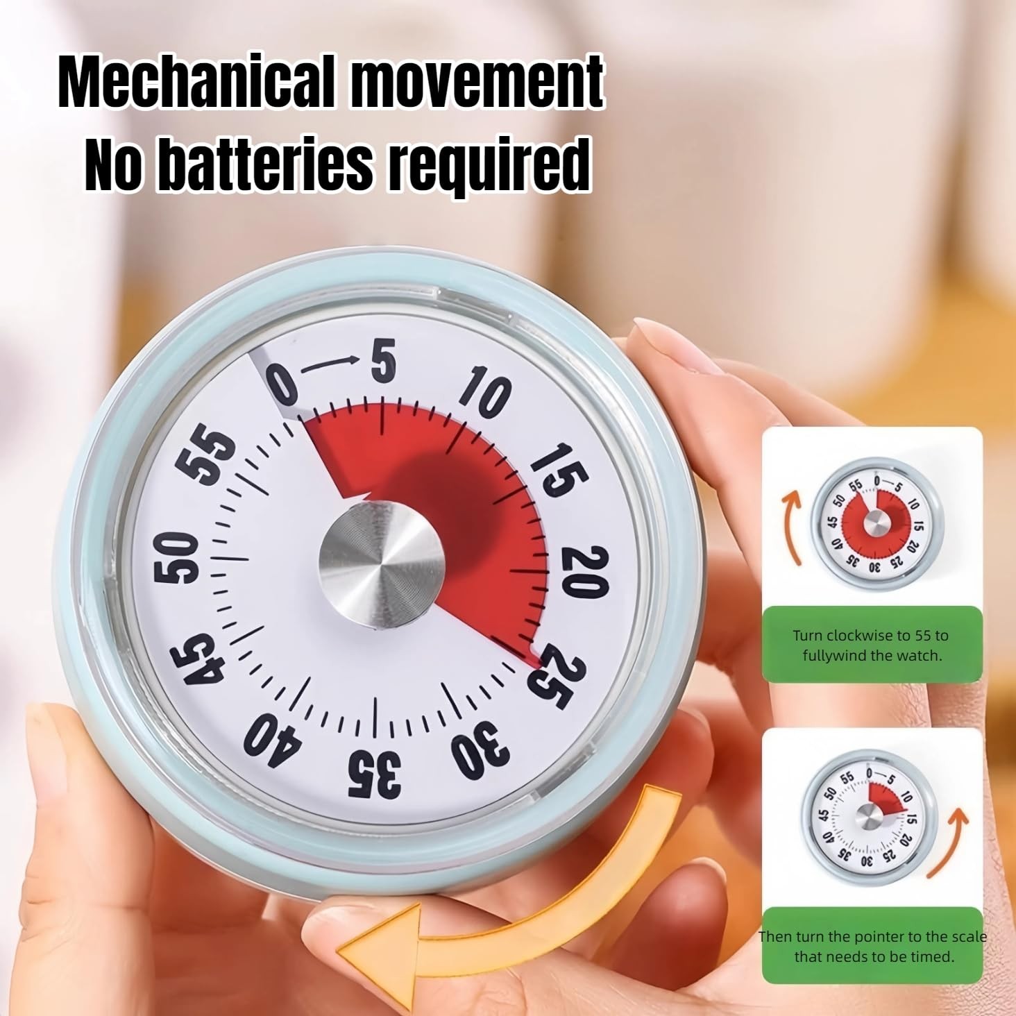 Kitchen Timer,Visual Timer,100% Mechanical Desk Timer,No Batteries Required,M...