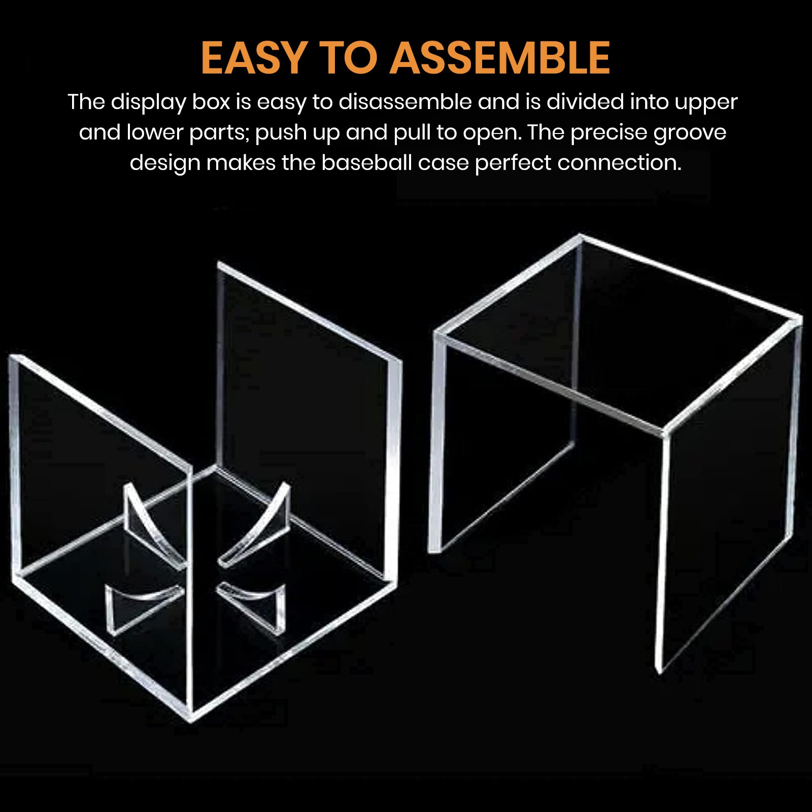 6Pack Baseball Display Case UV Protected Acrylic Clear Holder Square Ball Box