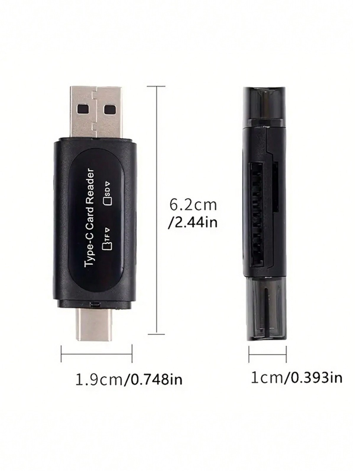 Black 4-In-1 USB Type-C Card Reader For SD MicroSD SDXC SDHC