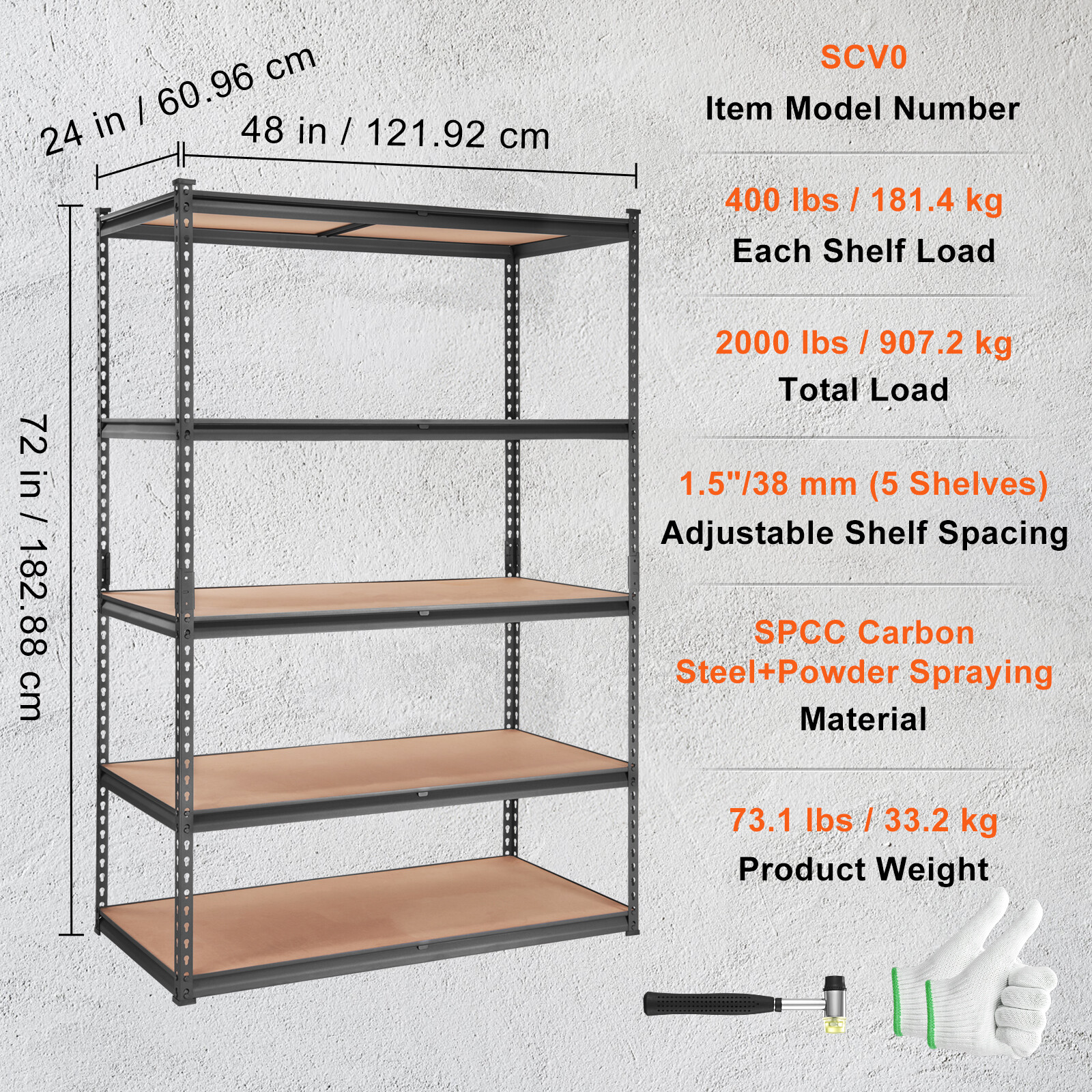 Storage Shelving Unit Garage Storage Rack 5-Tier Adjustable 2000 lbs Load